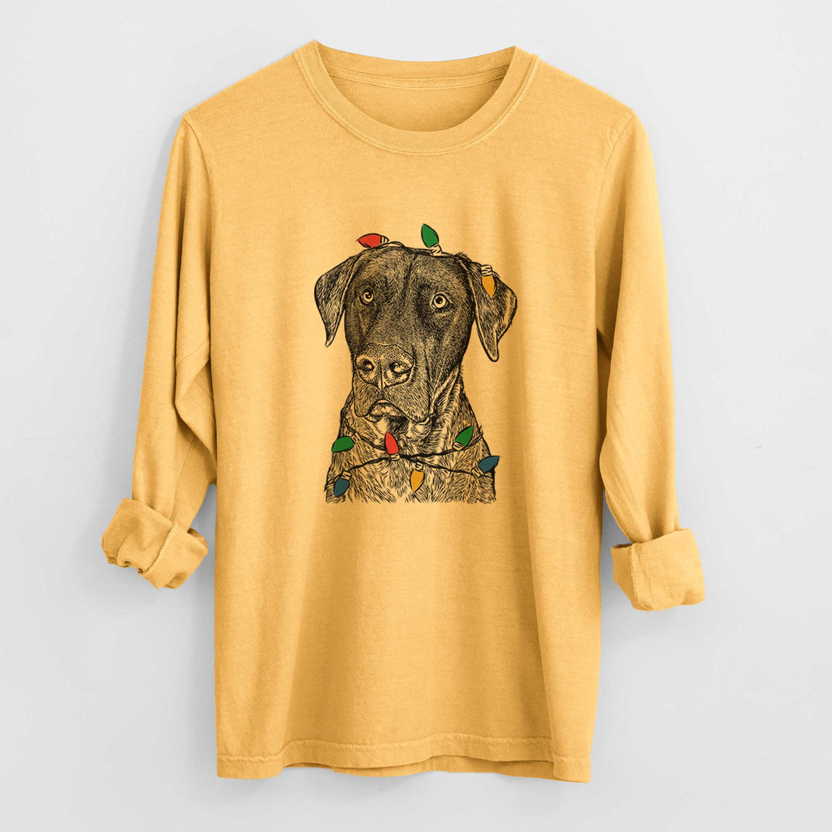 Christmas Lights David the Boxador - Heavyweight 100% Cotton Long Sleeve