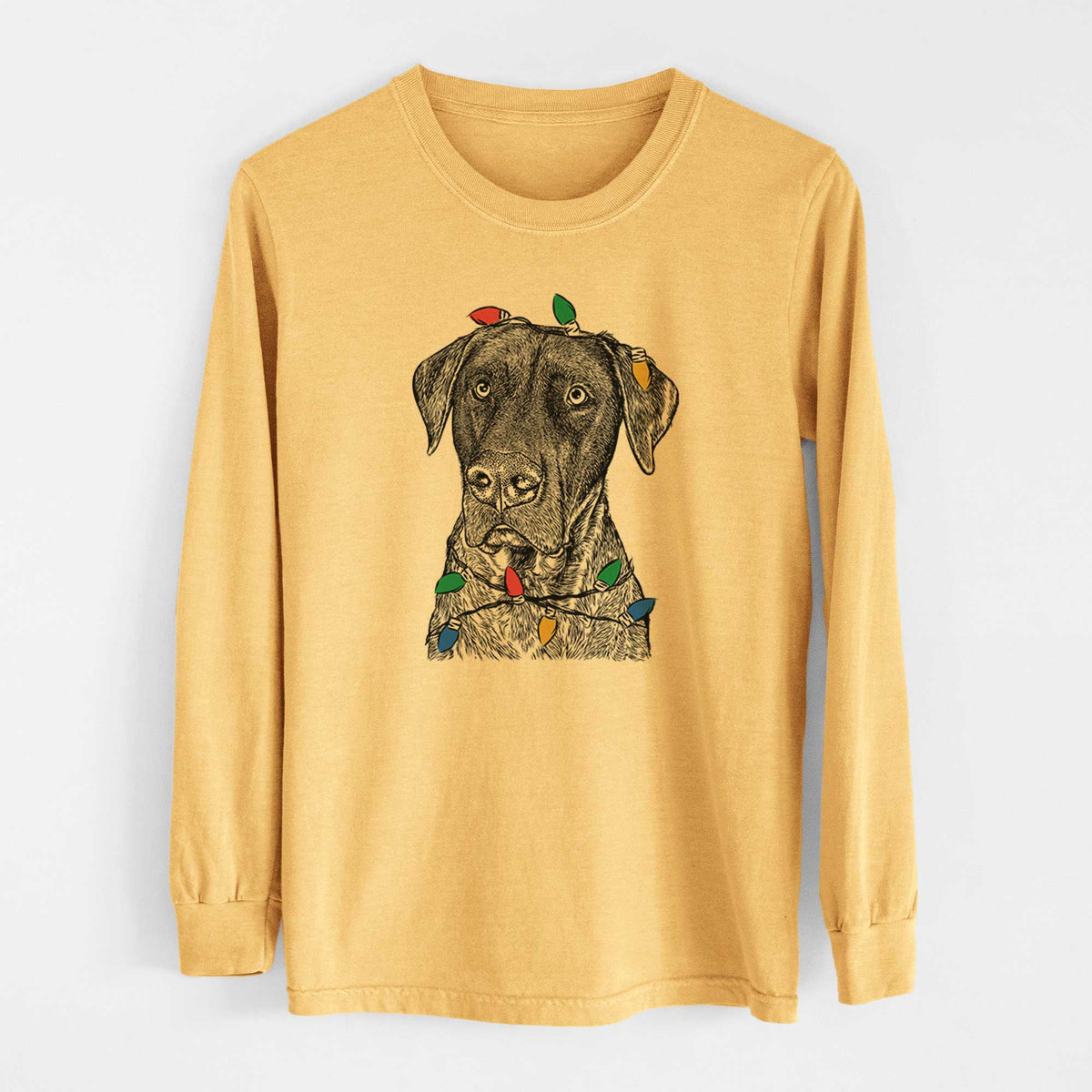 Christmas Lights David the Boxador - Heavyweight 100% Cotton Long Sleeve
