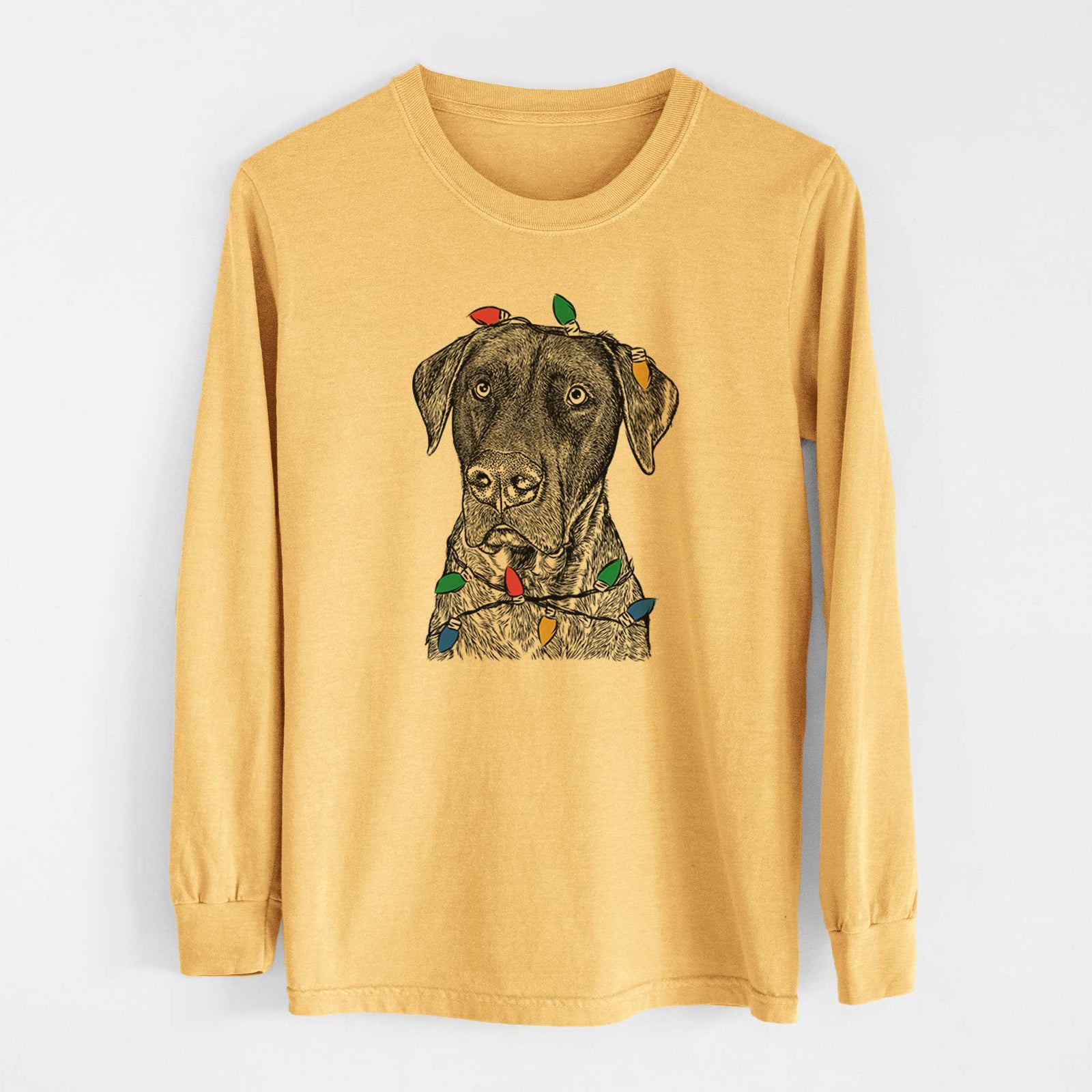 Christmas Lights David the Boxador - Heavyweight 100% Cotton Long Sleeve