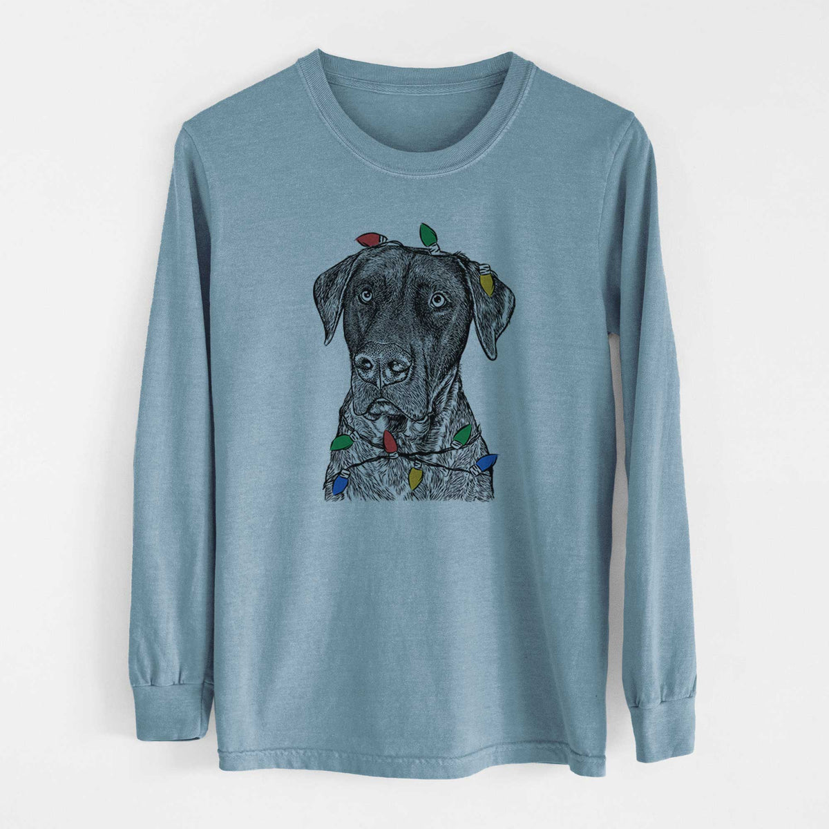Christmas Lights David the Boxador - Heavyweight 100% Cotton Long Sleeve