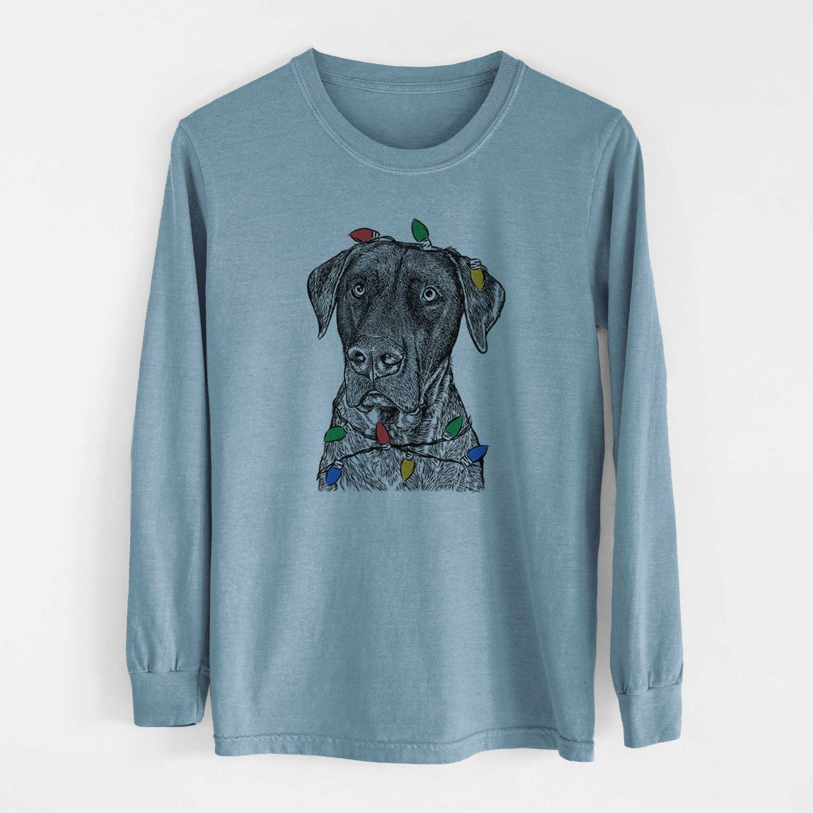 Christmas Lights David the Boxador - Heavyweight 100% Cotton Long Sleeve