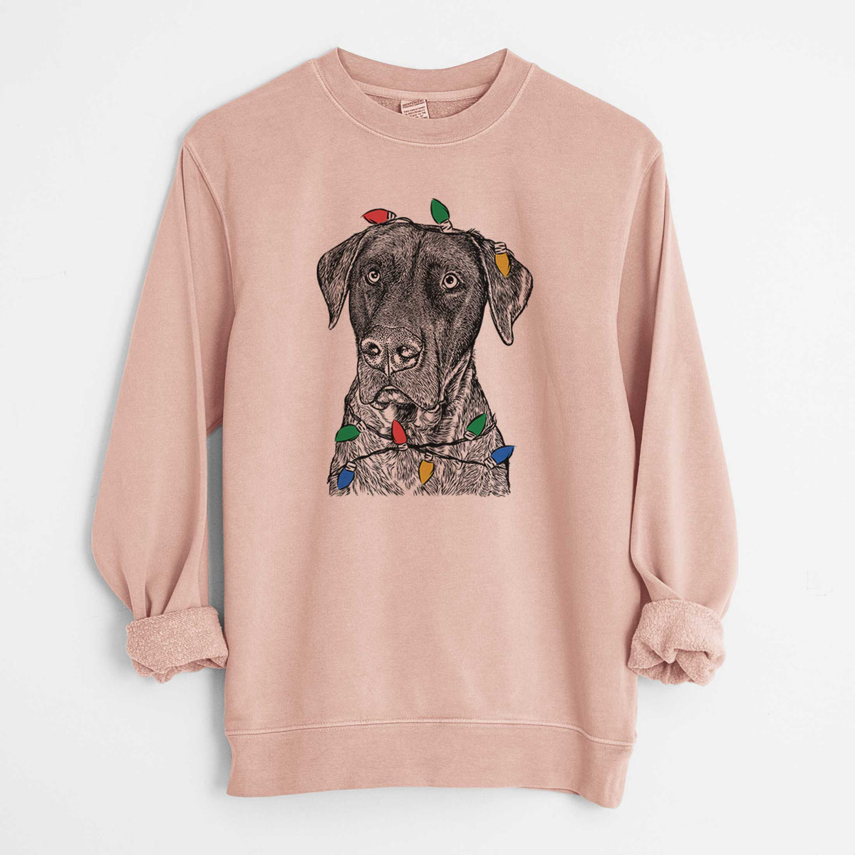 Christmas Lights David the Boxador - Unisex Pigment Dyed Crew Sweatshirt