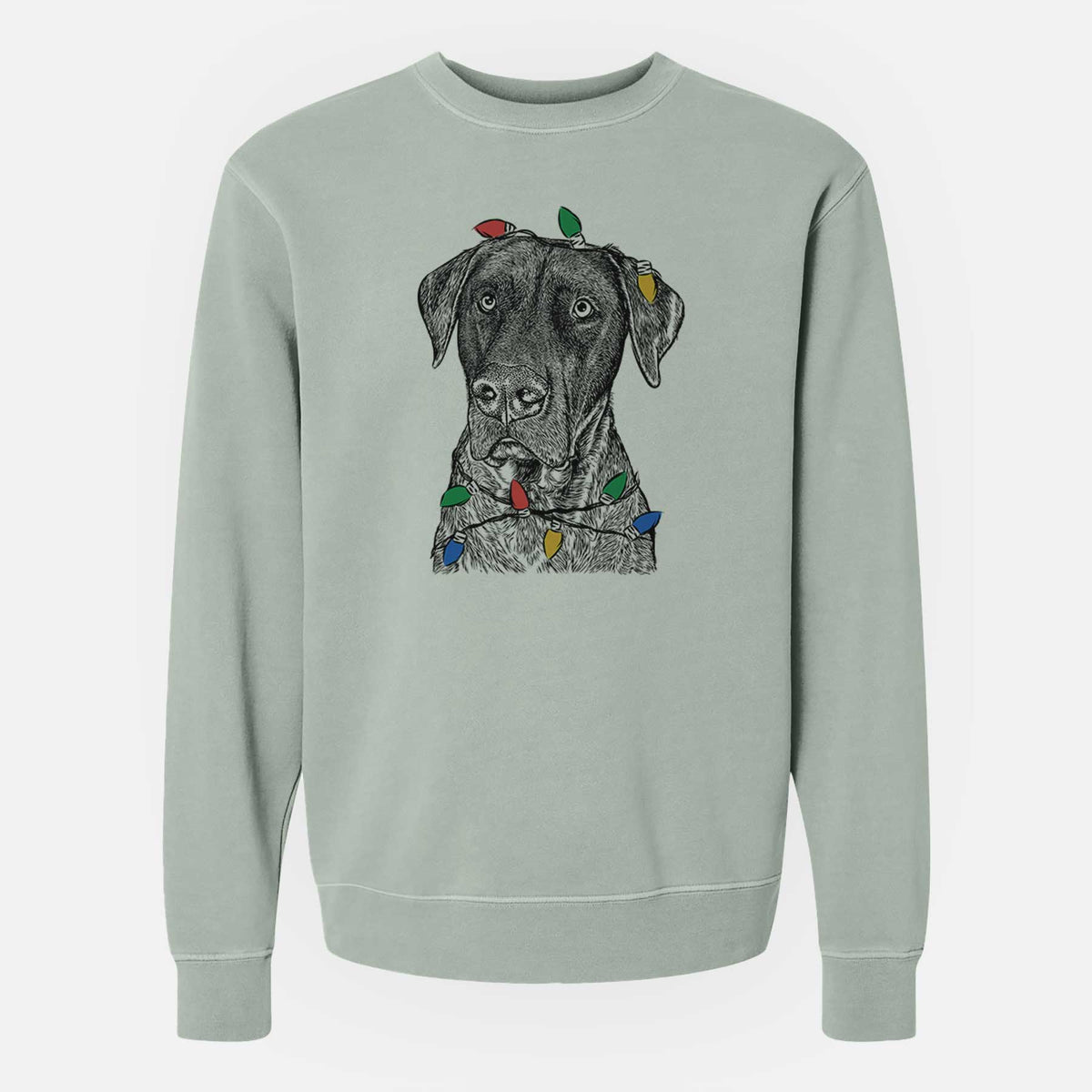 Christmas Lights David the Boxador - Unisex Pigment Dyed Crew Sweatshirt