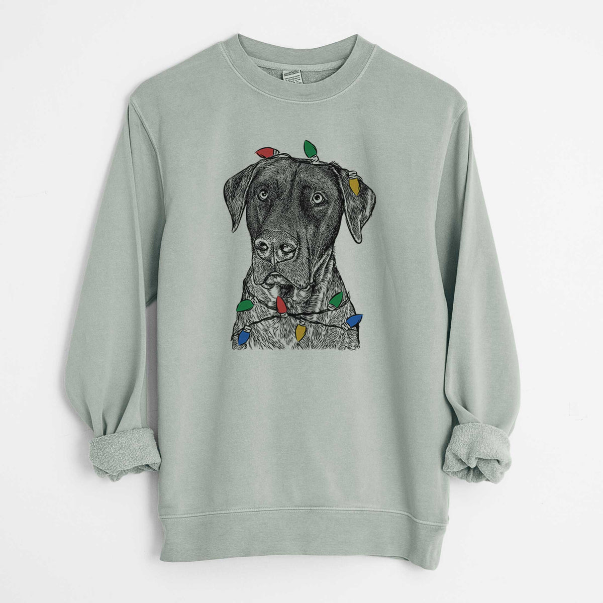 Christmas Lights David the Boxador - Unisex Pigment Dyed Crew Sweatshirt