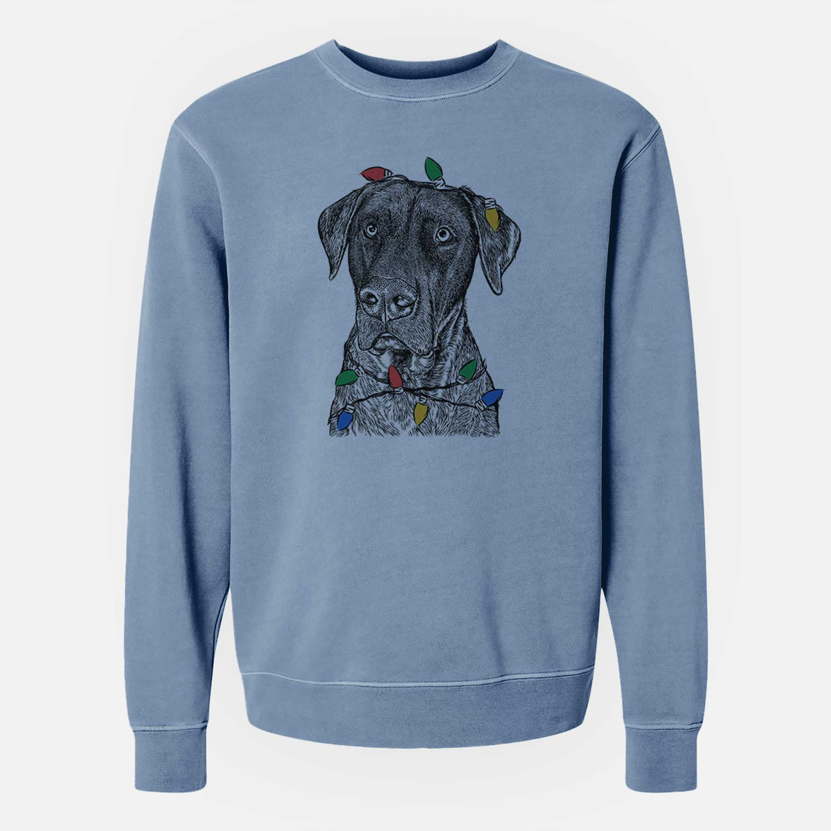 Christmas Lights David the Boxador - Unisex Pigment Dyed Crew Sweatshirt