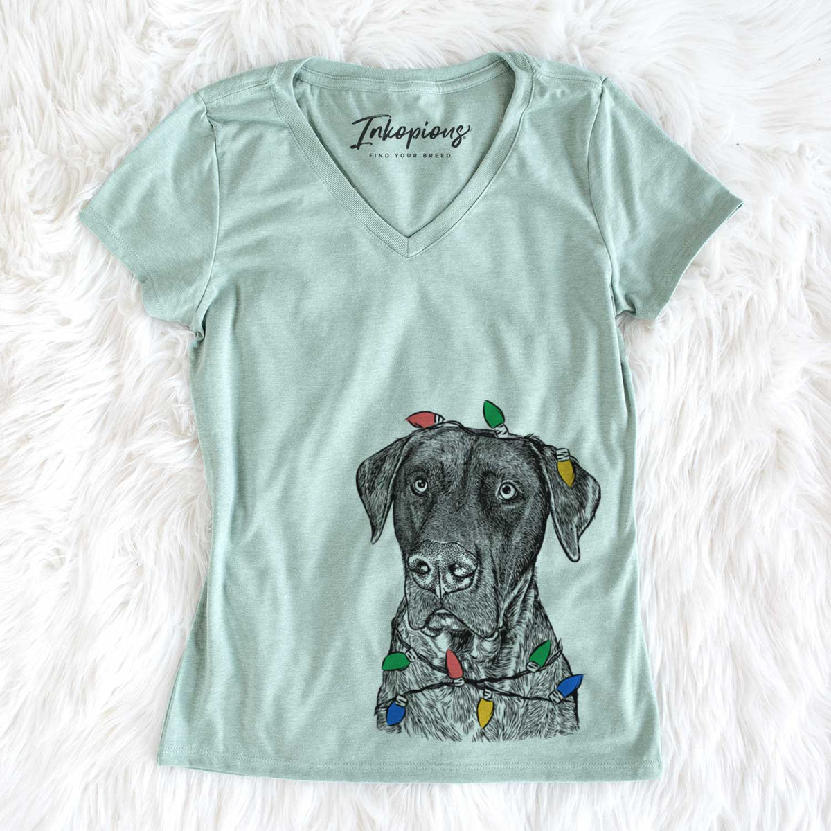 Christmas Lights David the Boxador - Women&#39;s V-neck Shirt