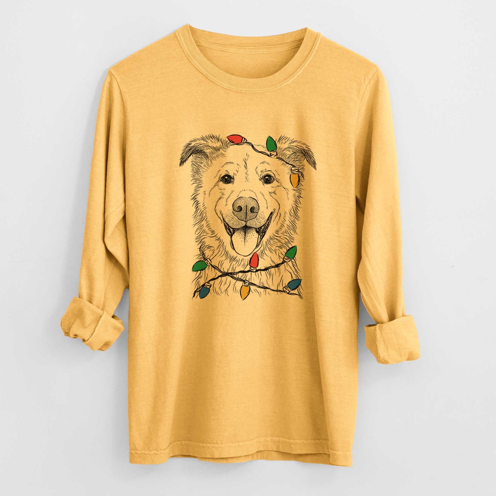 Christmas Lights Dawson the Mixed Breed - Heavyweight 100% Cotton Long Sleeve