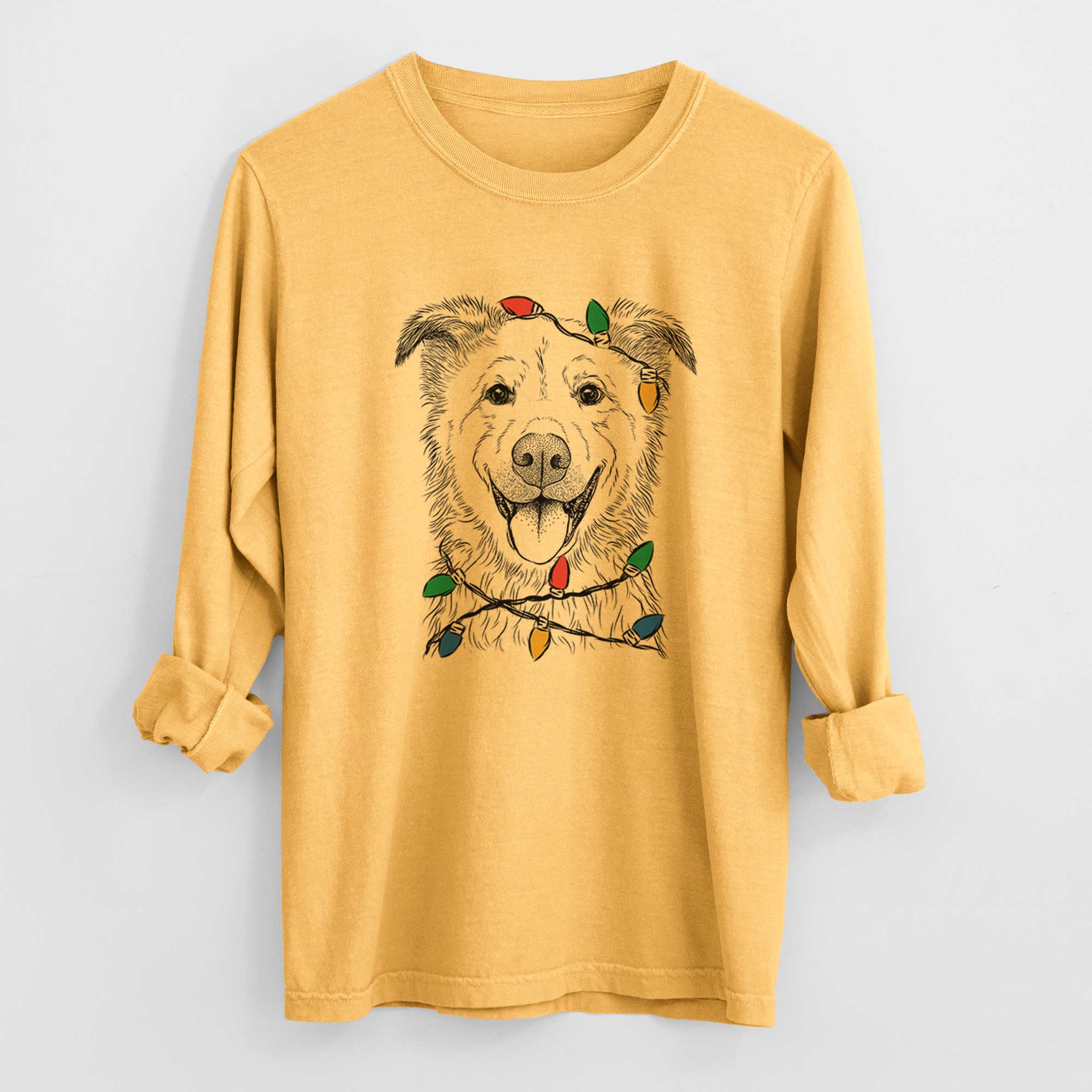 Christmas Lights Dawson the Mixed Breed - Heavyweight 100% Cotton Long Sleeve