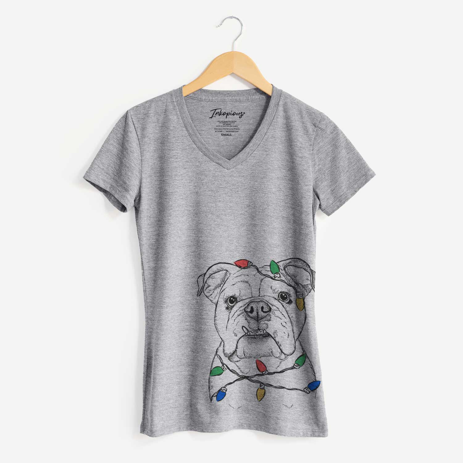 Christmas Lights Dazy the English Bulldog - Women's V-neck Shirt