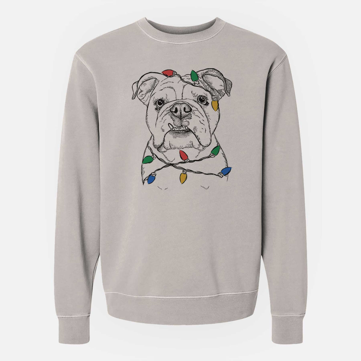 Christmas Lights Dazy the English Bulldog - Unisex Pigment Dyed Crew Sweatshirt