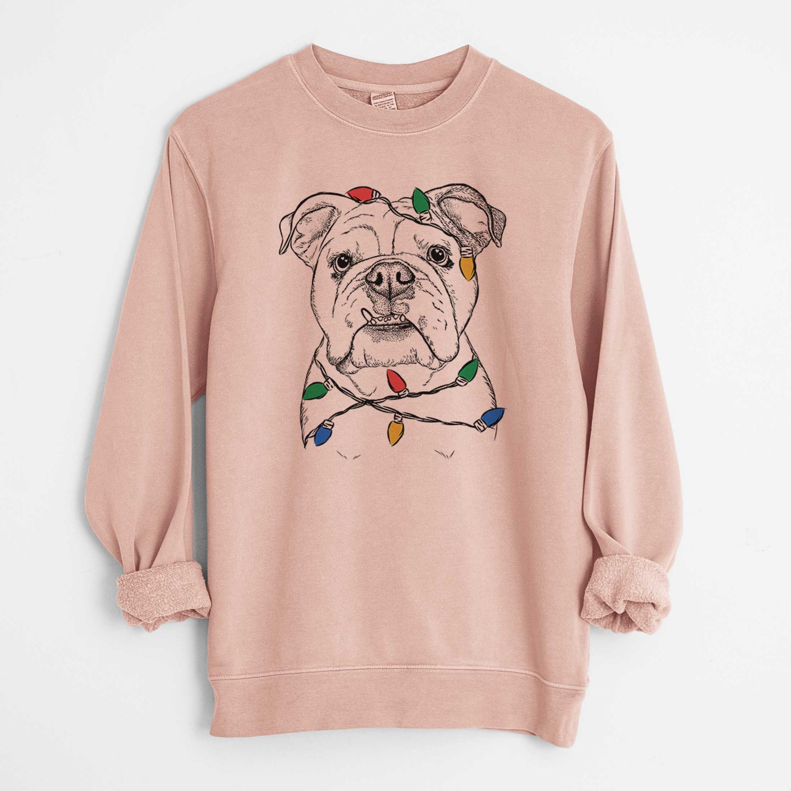 Christmas Lights Dazy the English Bulldog - Unisex Pigment Dyed Crew Sweatshirt