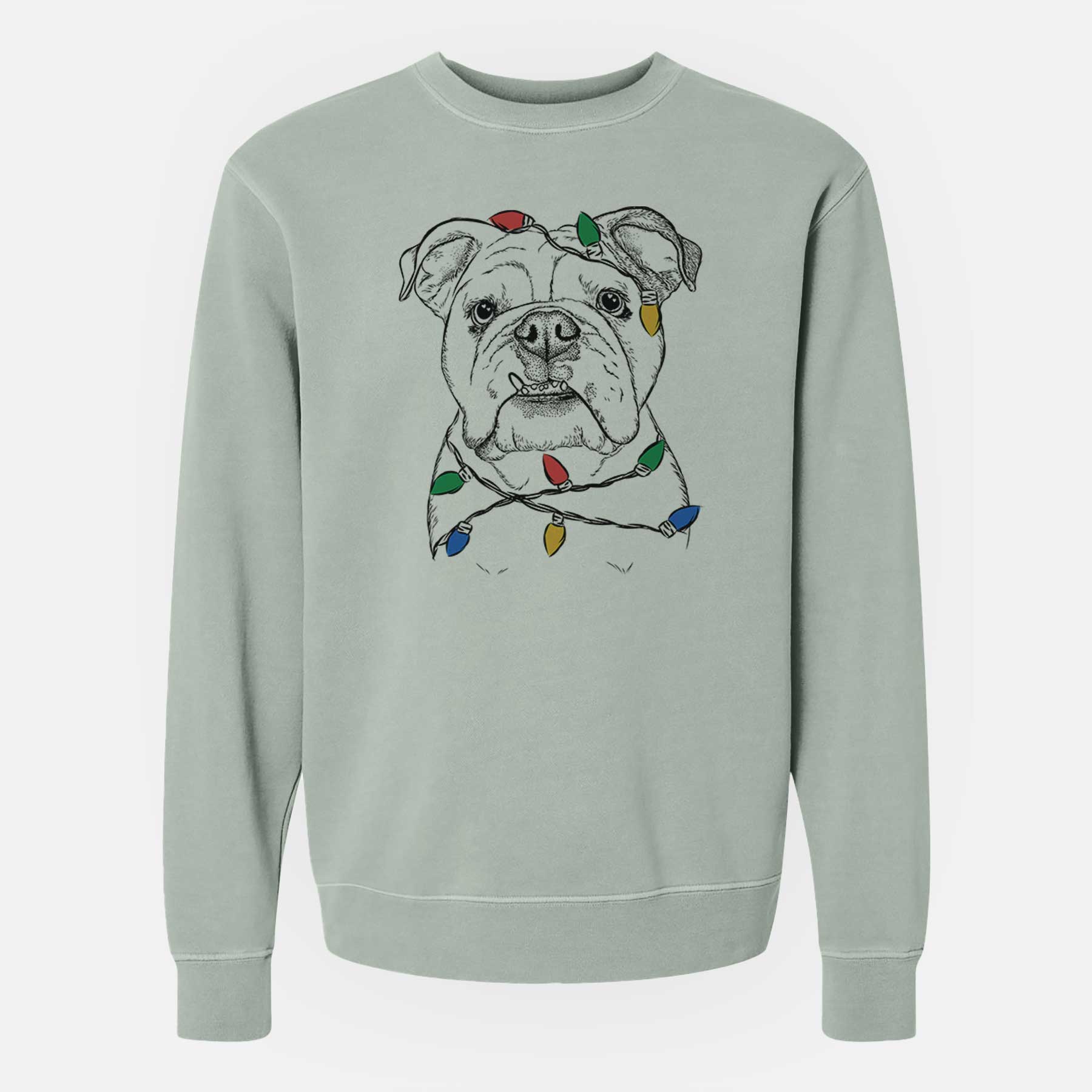 Christmas Lights Dazy the English Bulldog - Unisex Pigment Dyed Crew Sweatshirt