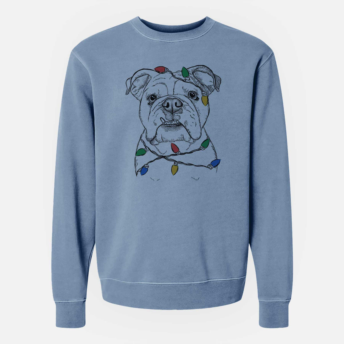 Christmas Lights Dazy the English Bulldog - Unisex Pigment Dyed Crew Sweatshirt