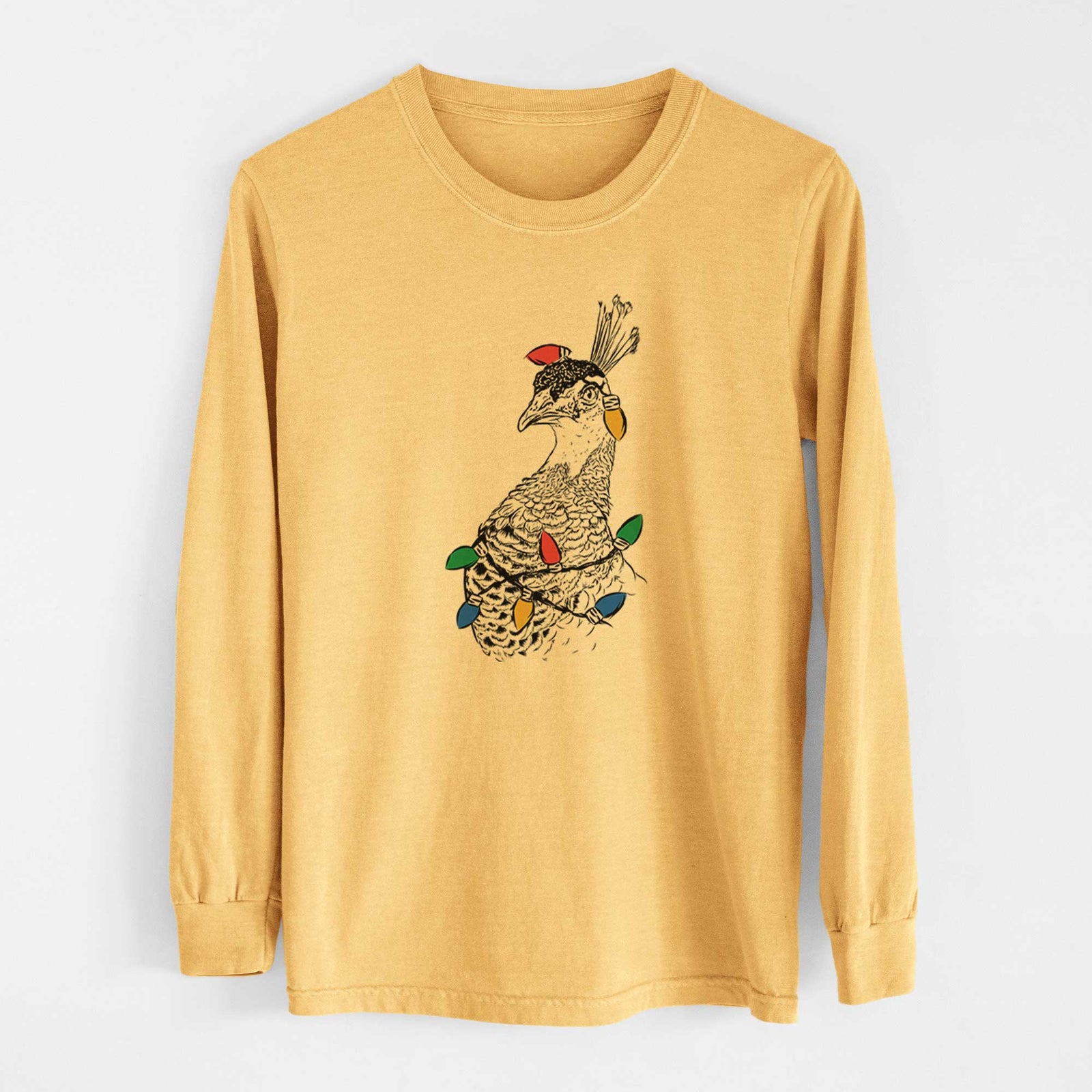 Christmas Lights Dee the Peahen - Heavyweight 100% Cotton Long Sleeve