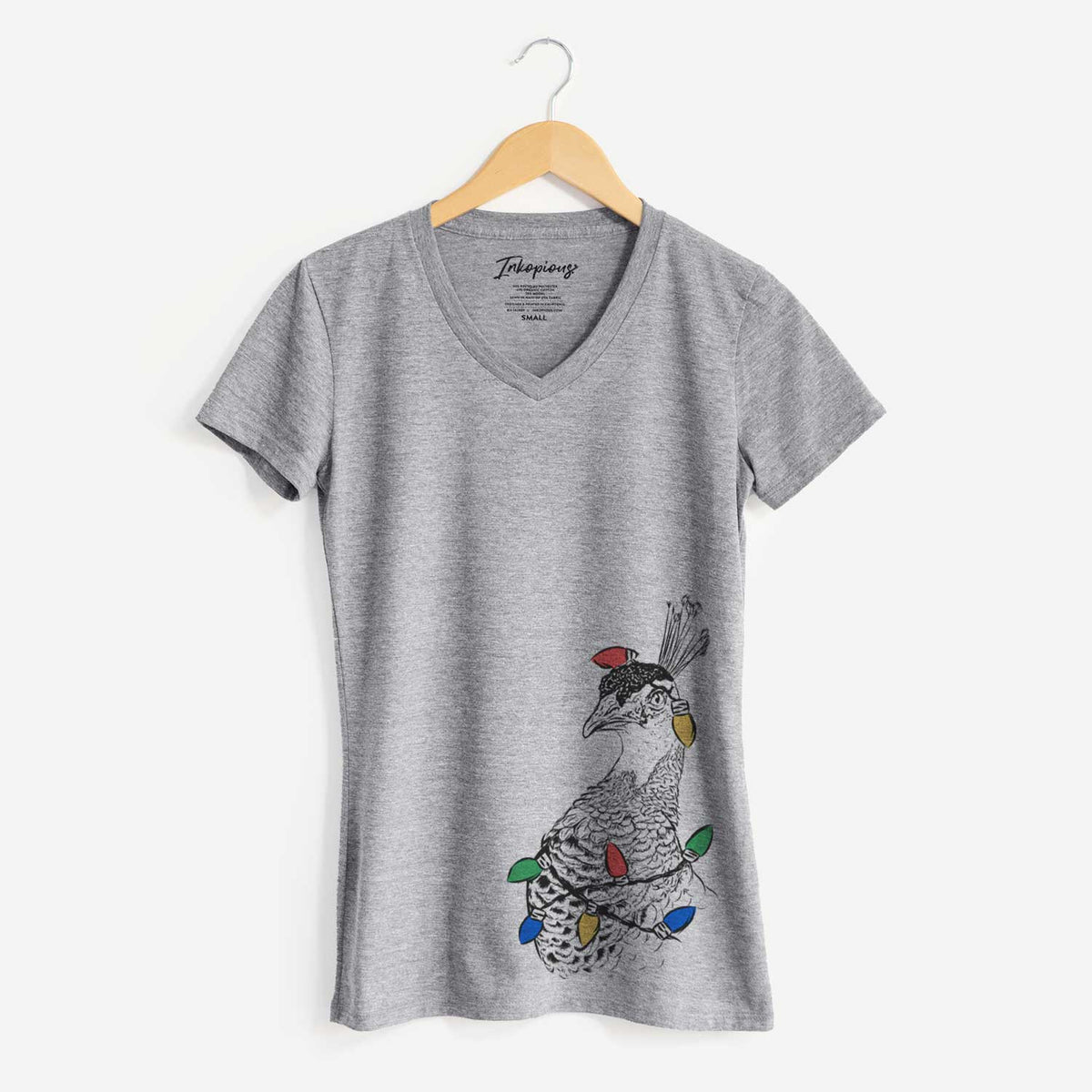 Christmas Lights Dee the Peahen - Women's V-neck Shirt