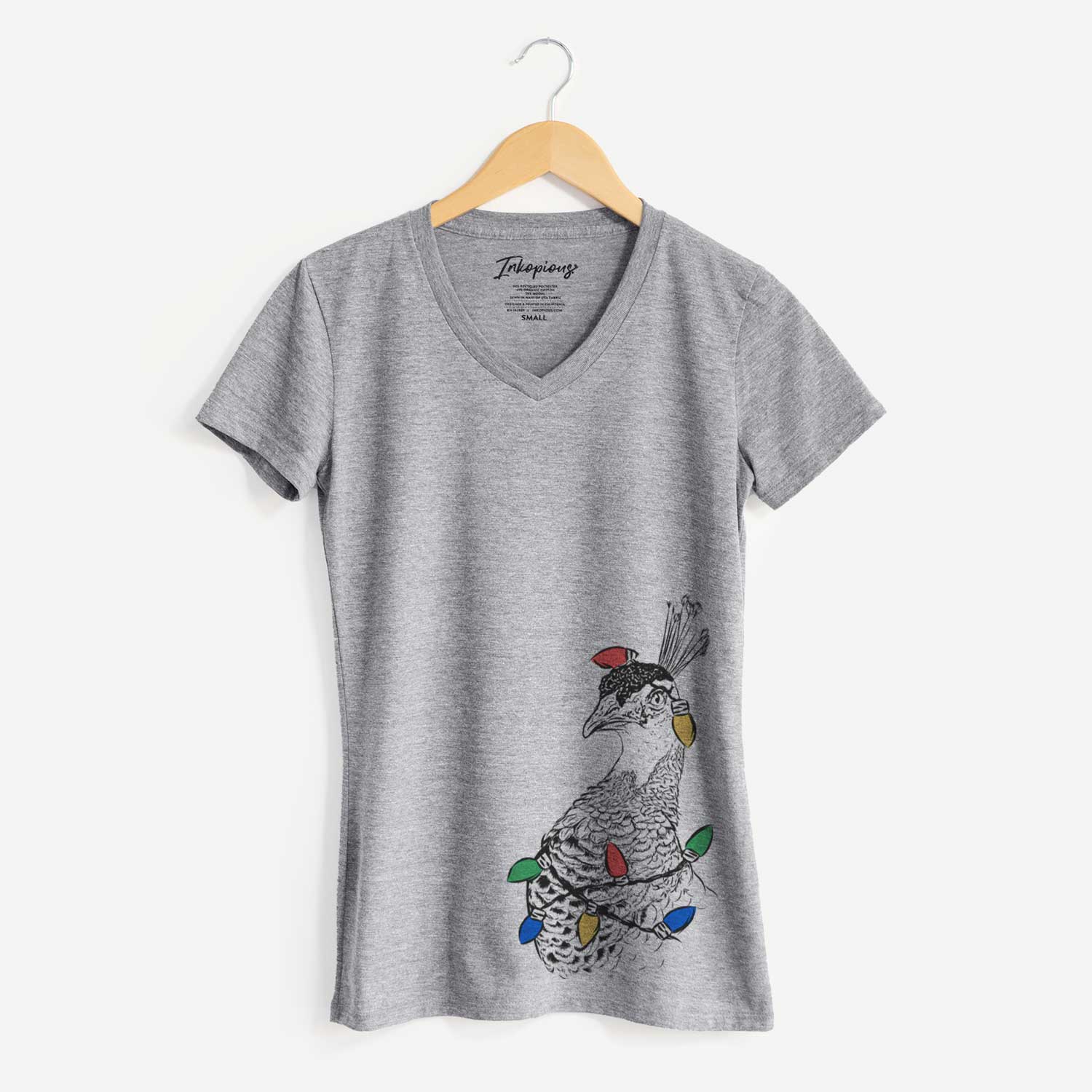 Christmas Lights Dee the Peahen - Women's V-neck Shirt