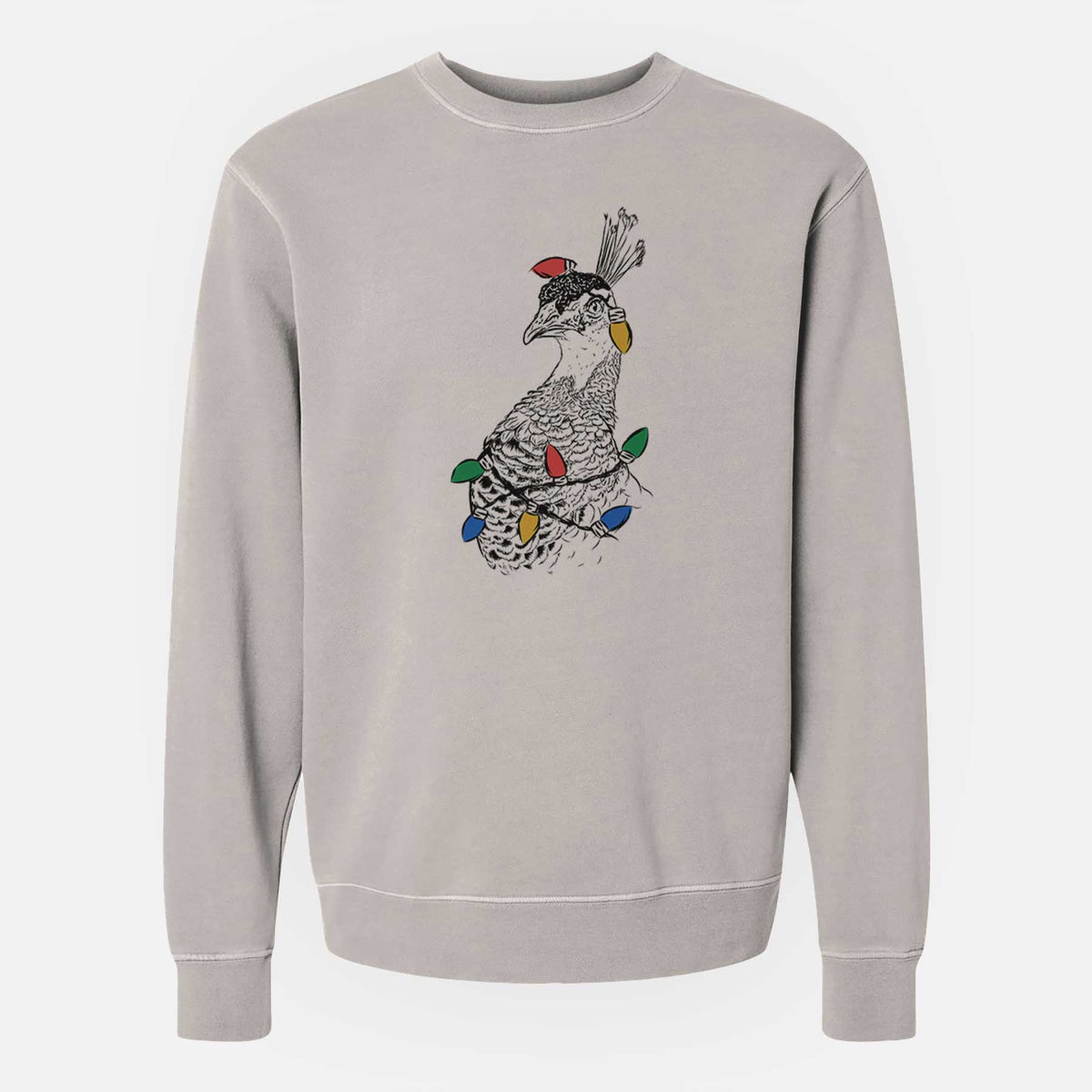 Christmas Lights Dee the Peahen - Unisex Pigment Dyed Crew Sweatshirt