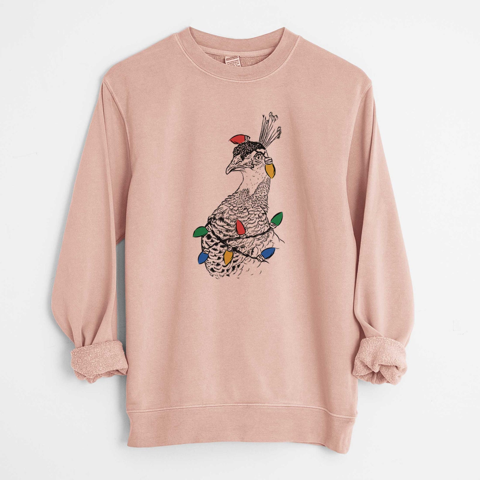 Christmas Lights Dee the Peahen - Unisex Pigment Dyed Crew Sweatshirt