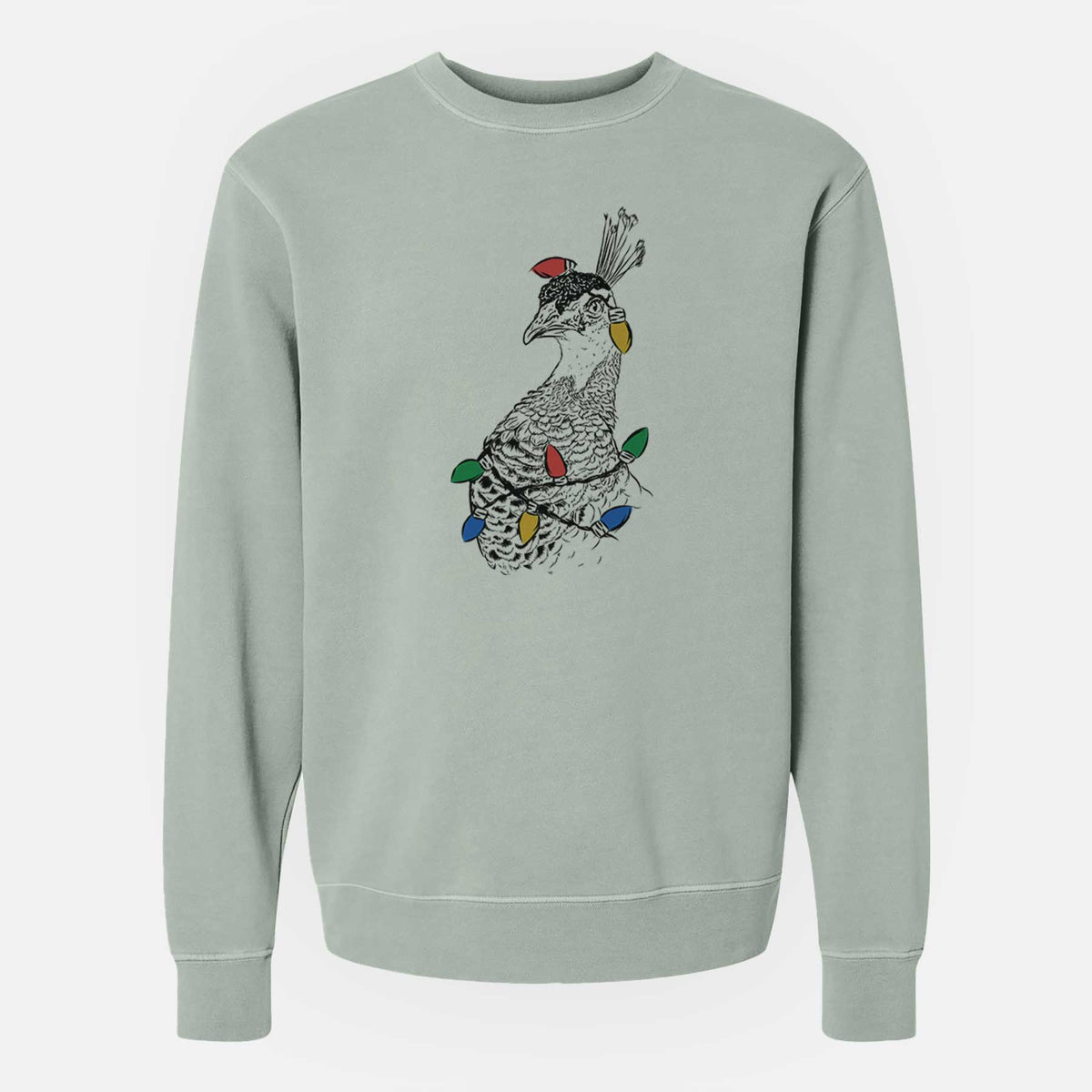 Christmas Lights Dee the Peahen - Unisex Pigment Dyed Crew Sweatshirt