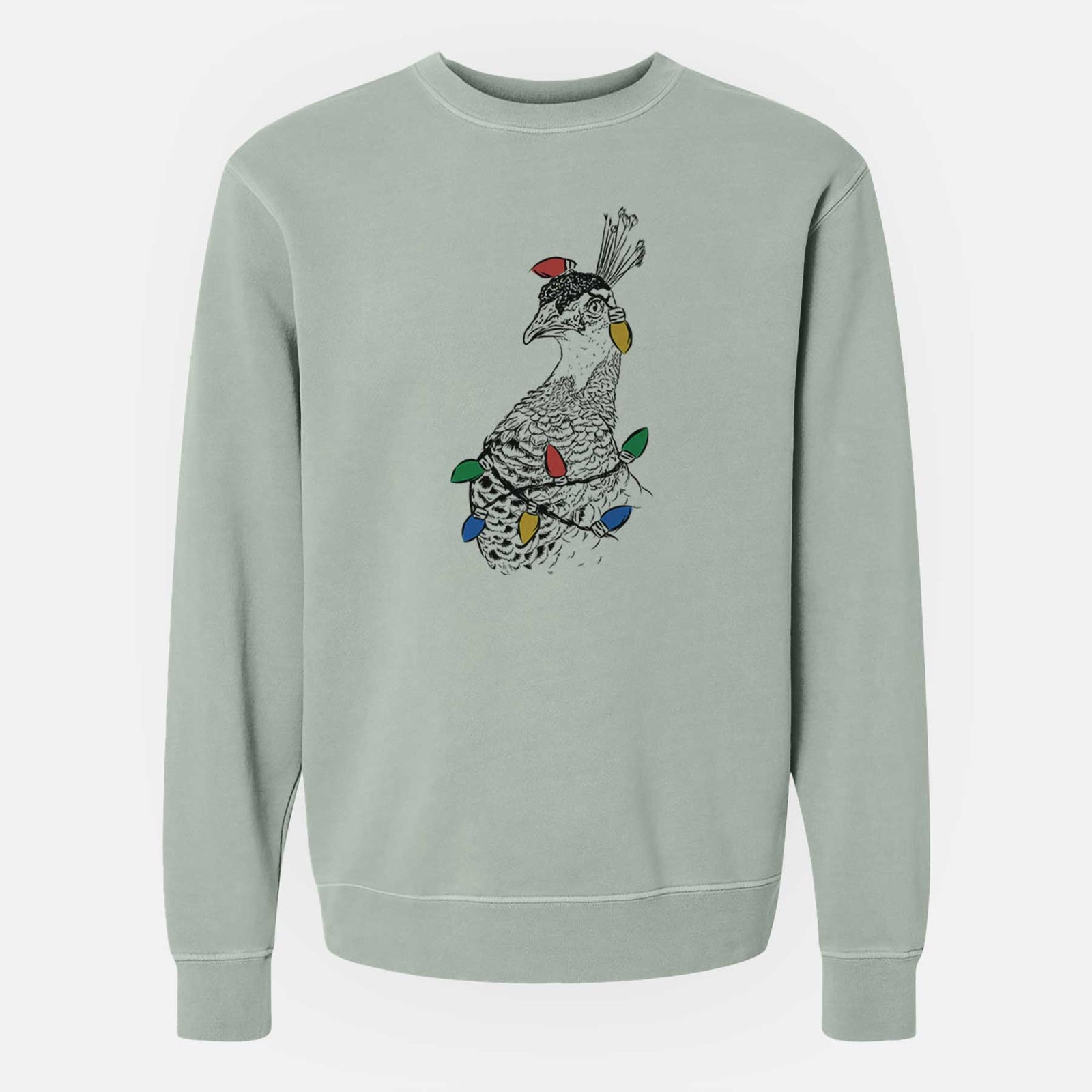 Christmas Lights Dee the Peahen - Unisex Pigment Dyed Crew Sweatshirt