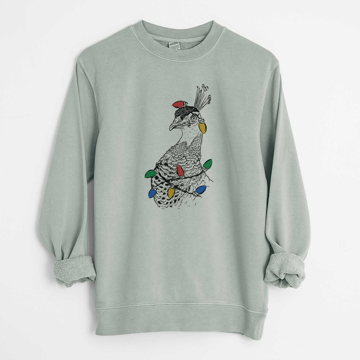 Christmas Lights Dee the Peahen - Unisex Pigment Dyed Crew Sweatshirt