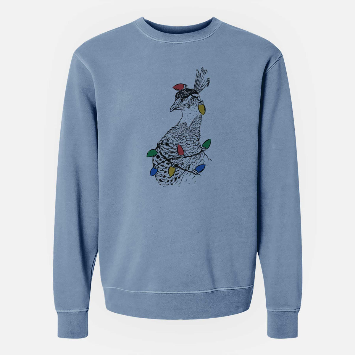 Christmas Lights Dee the Peahen - Unisex Pigment Dyed Crew Sweatshirt