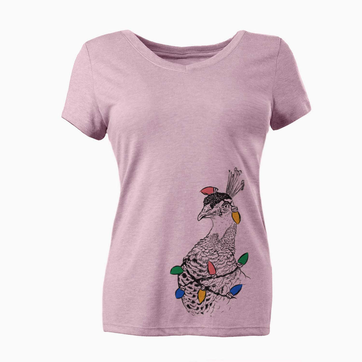 Christmas Lights Dee the Peahen - Women's V-neck Shirt