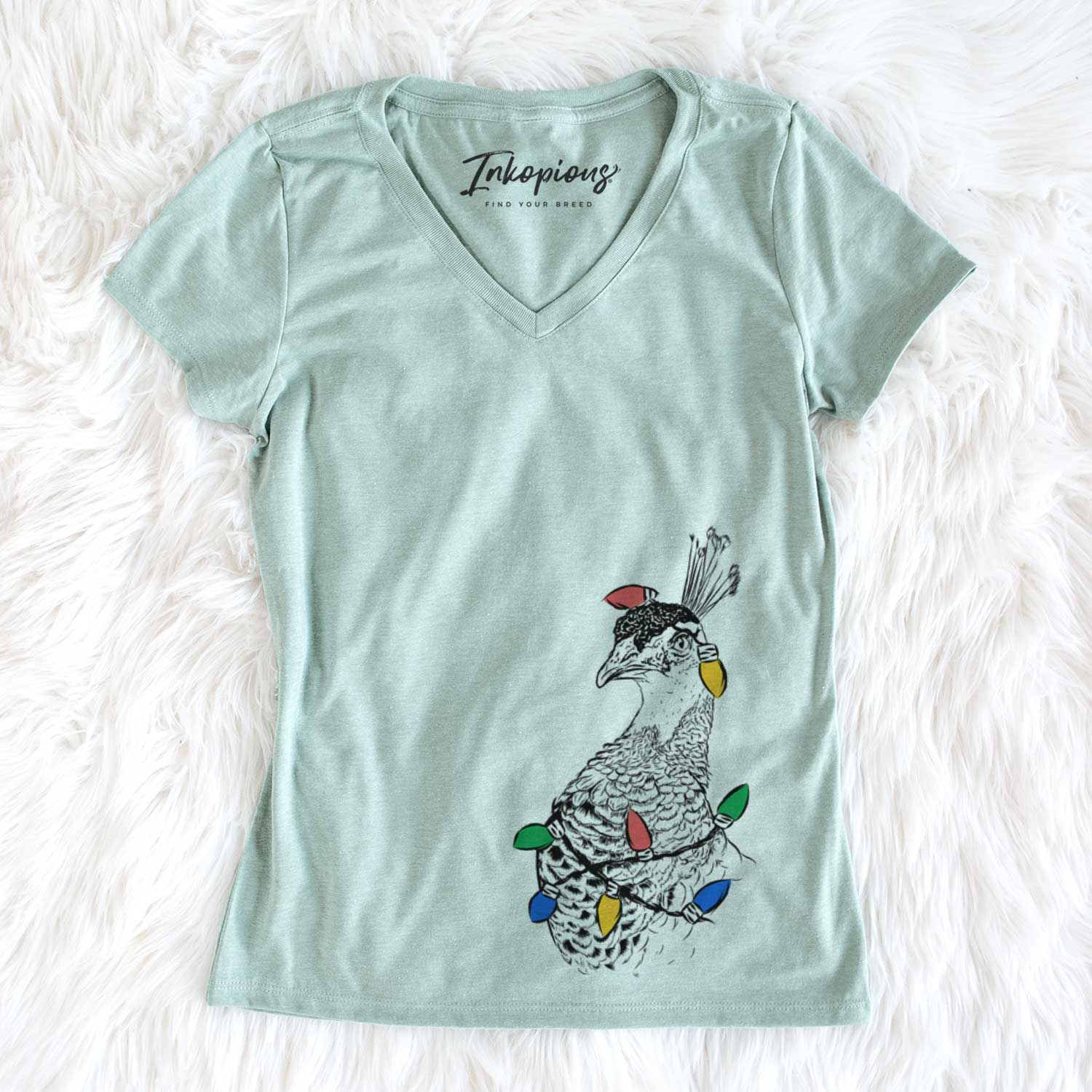 Christmas Lights Dee the Peahen - Women's V-neck Shirt