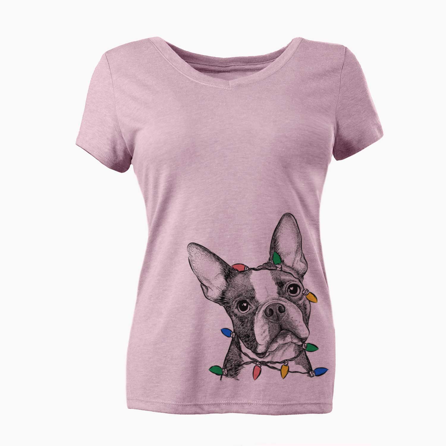 Christmas Lights Dee Dee the Boston Terrier - Women's V-neck Shirt