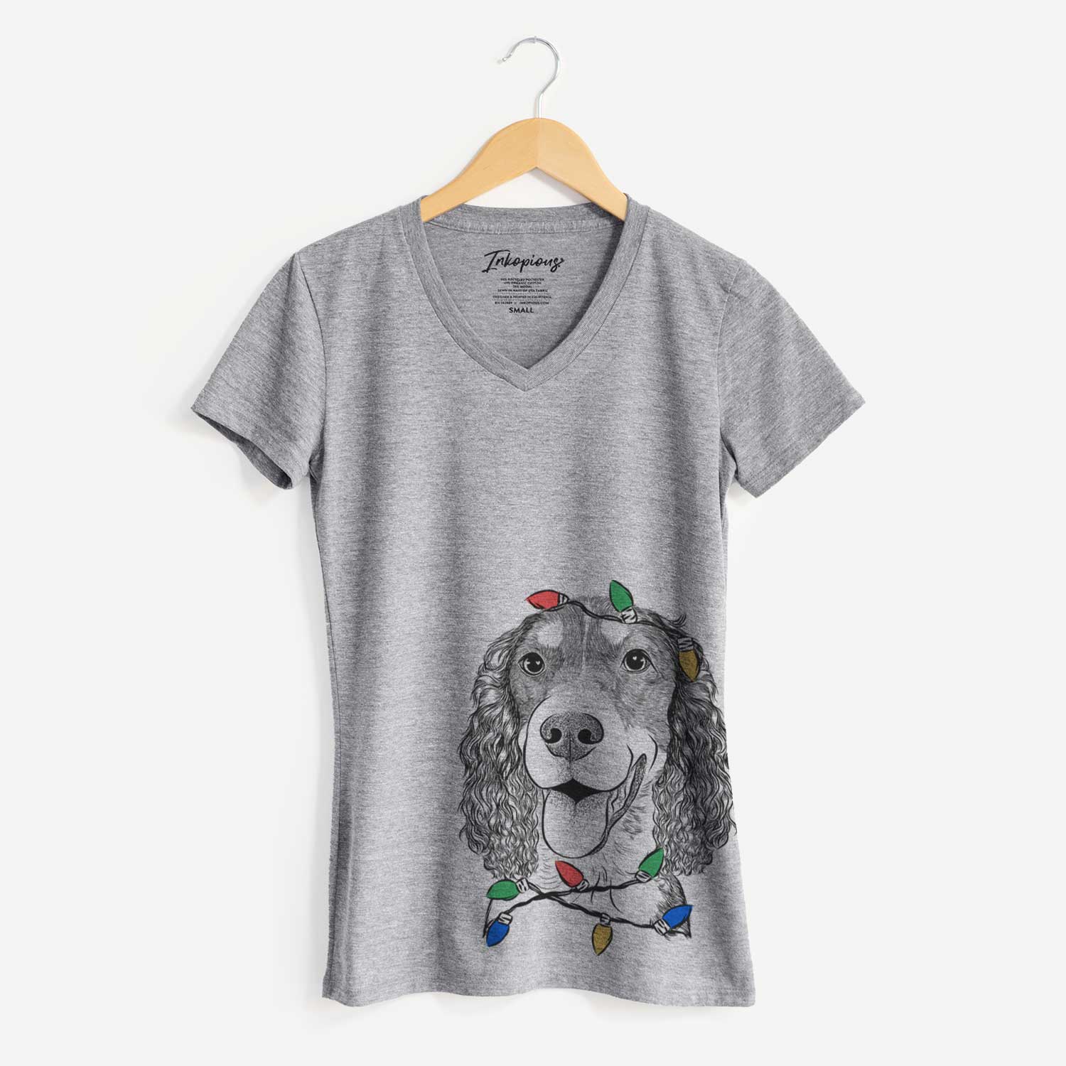 Christmas Lights Delilah the English Springer Spaniel - Women's V-neck Shirt