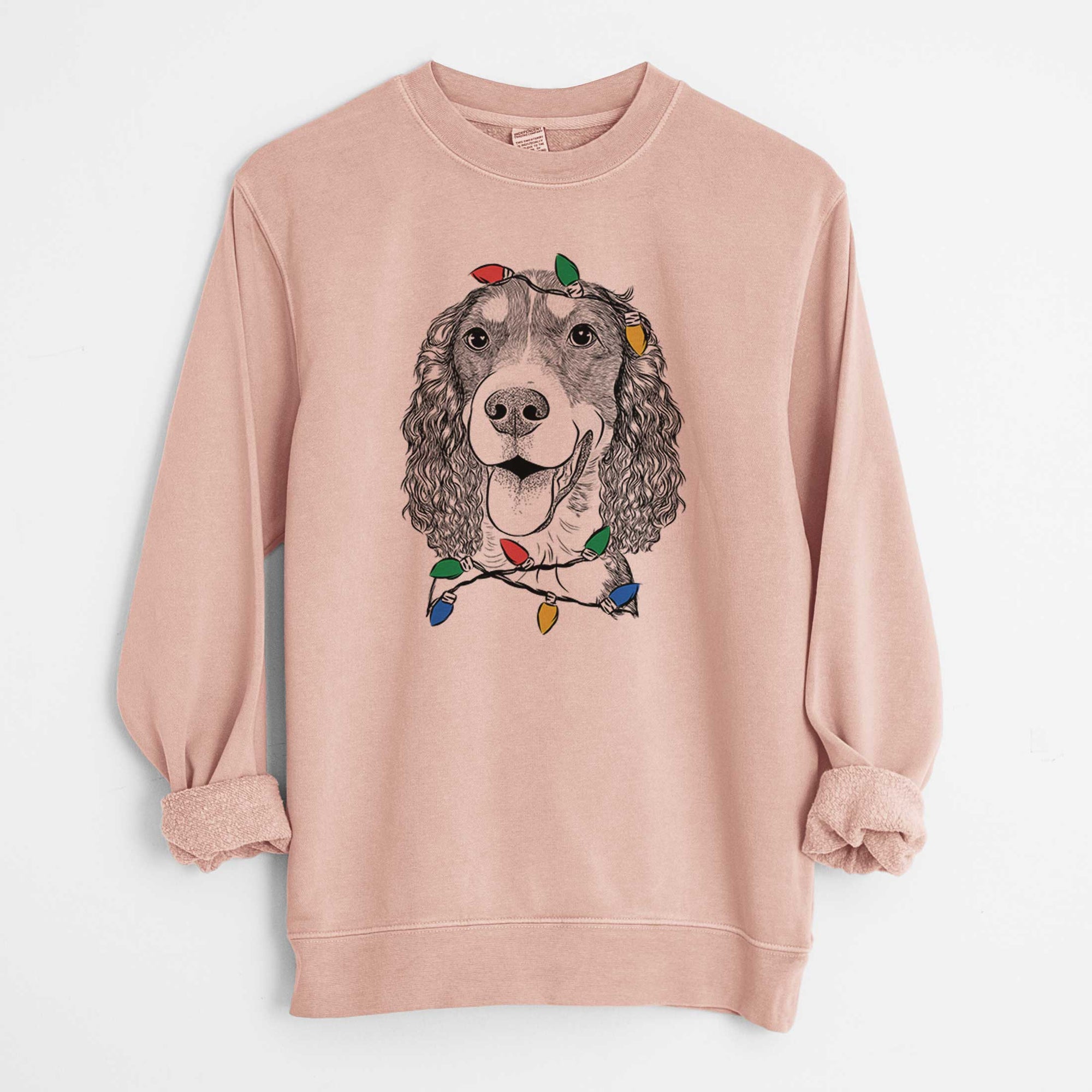 Christmas Lights Delilah the English Springer Spaniel - Unisex Pigment Dyed Crew Sweatshirt