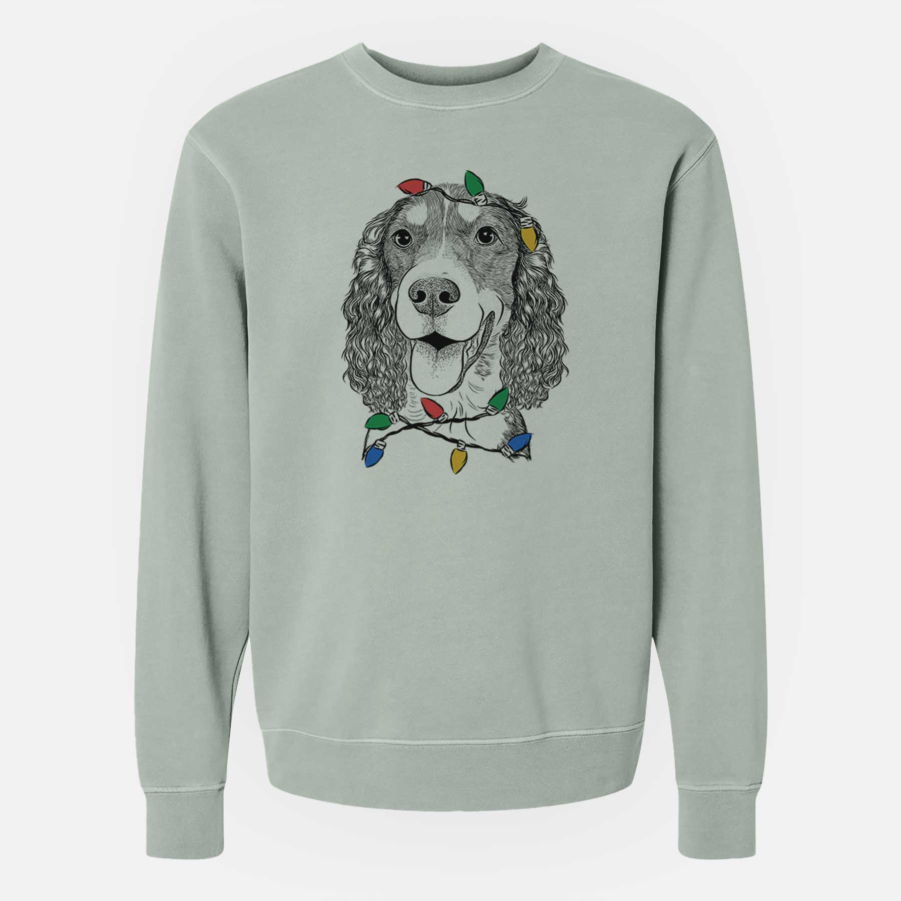 Christmas Lights Delilah the English Springer Spaniel - Unisex Pigment Dyed Crew Sweatshirt