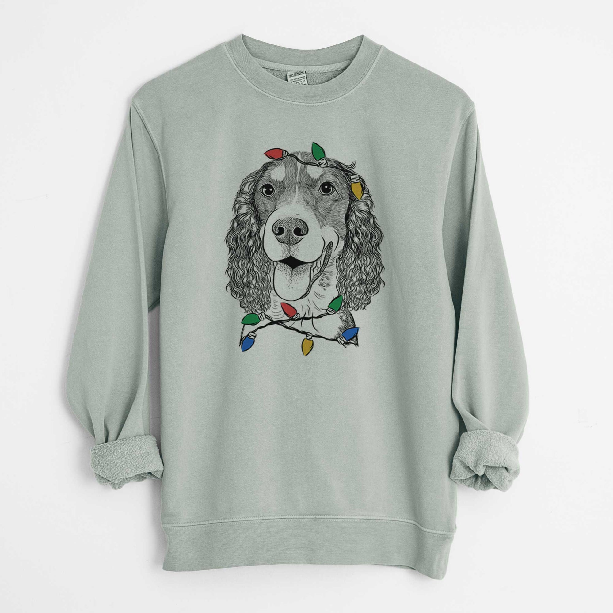 Christmas Lights Delilah the English Springer Spaniel - Unisex Pigment Dyed Crew Sweatshirt