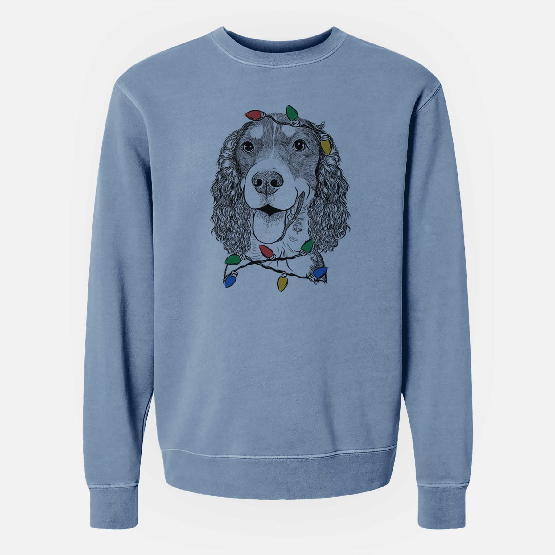 Christmas Lights Delilah the English Springer Spaniel - Unisex Pigment Dyed Crew Sweatshirt