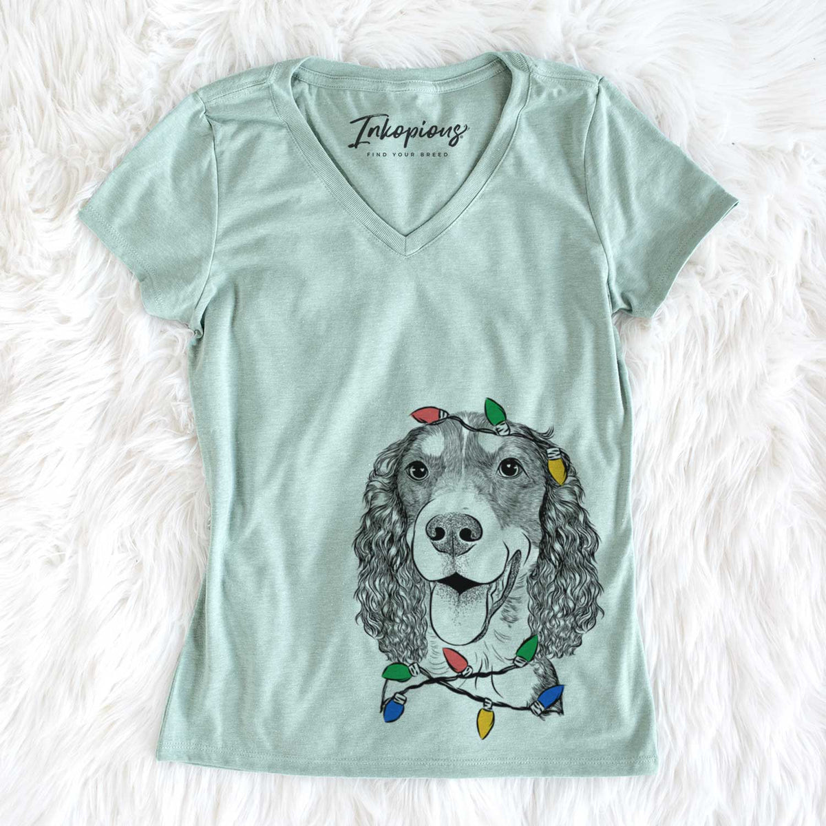 Christmas Lights Delilah the English Springer Spaniel - Women&#39;s V-neck Shirt