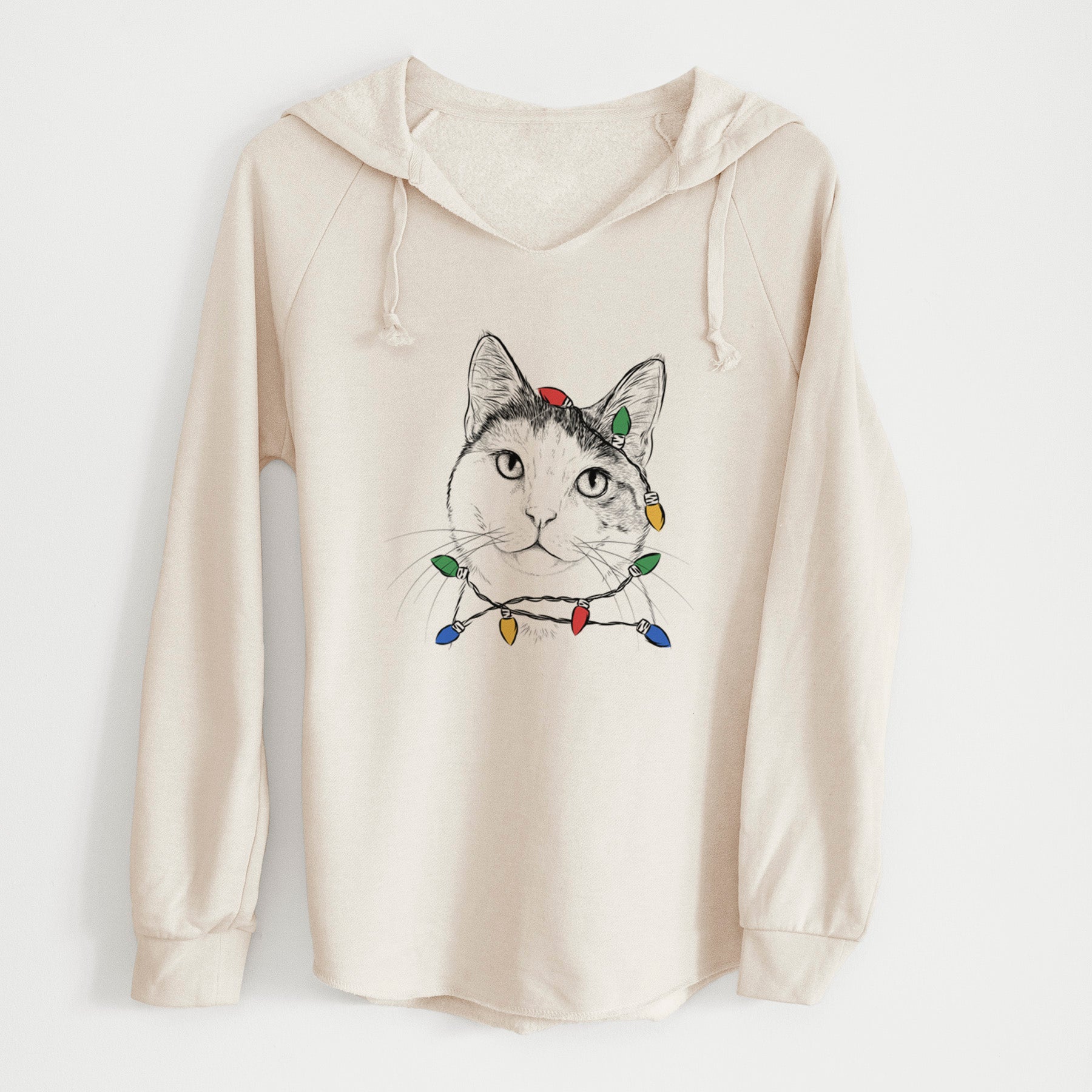 Christmas Lights Denver the Calico Cat - Cali Wave Hooded Sweatshirt