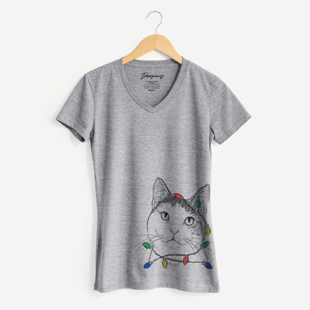 Christmas Lights Denver the Calico Cat - Women's V-neck Shirt