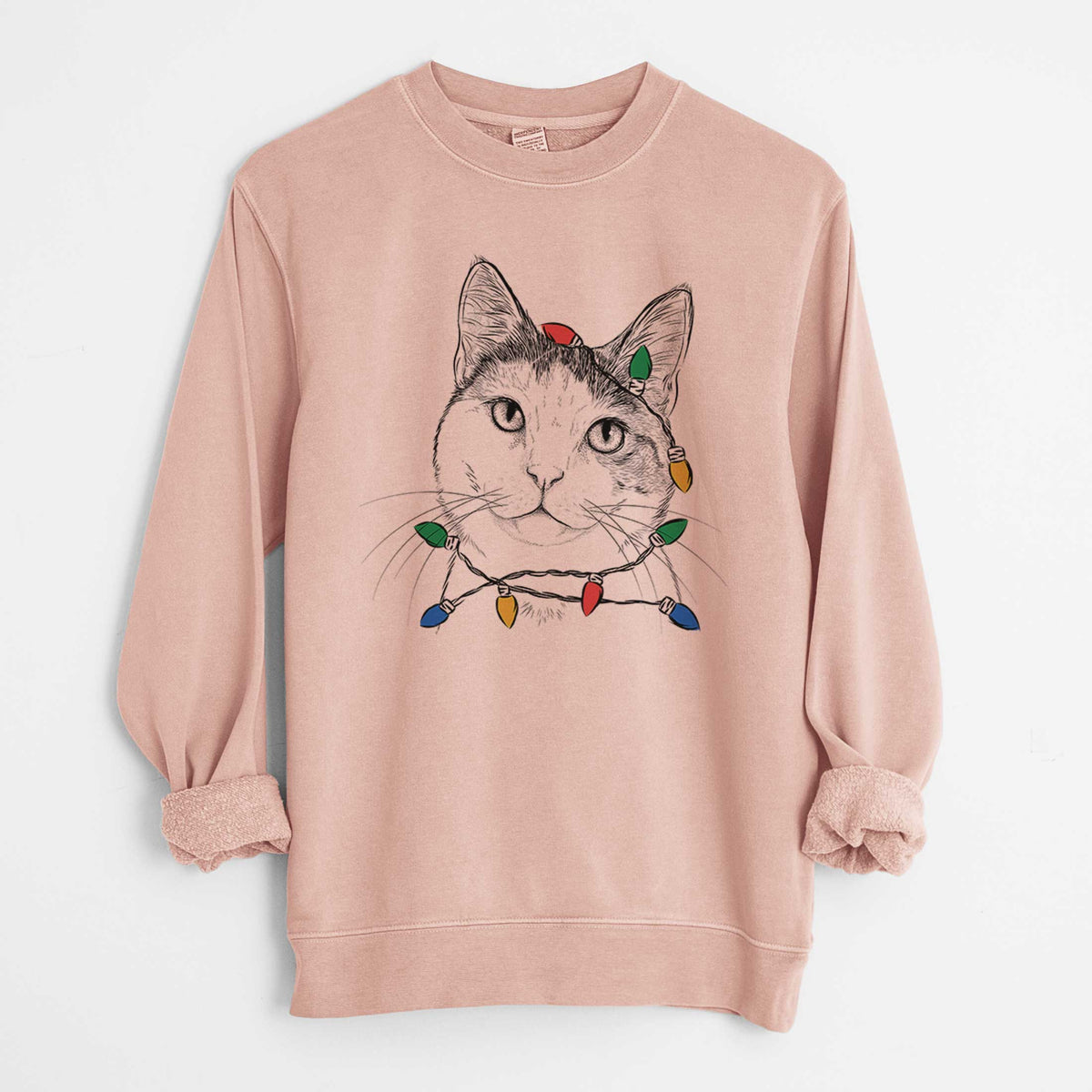 Christmas Lights Denver the Calico Cat - Unisex Pigment Dyed Crew Sweatshirt