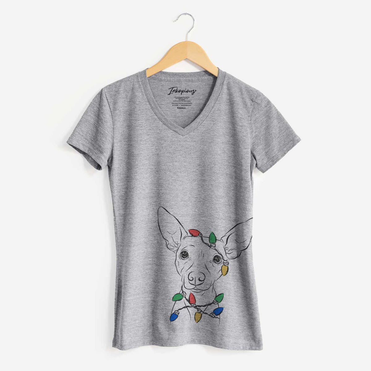 Christmas Lights Desi the American Hairless Terrier - Women's V-neck Shirt