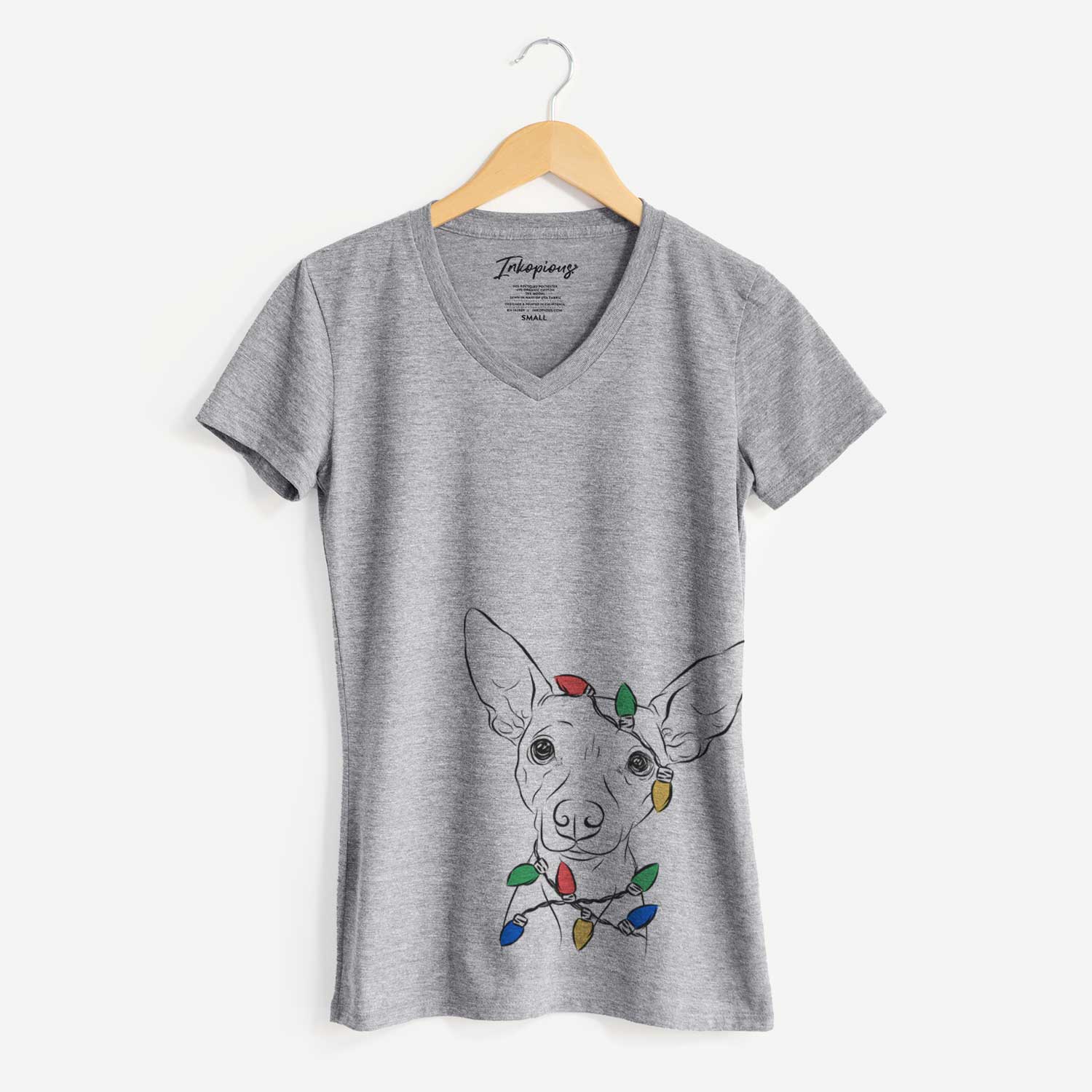 Christmas Lights Desi the American Hairless Terrier - Women's V-neck Shirt