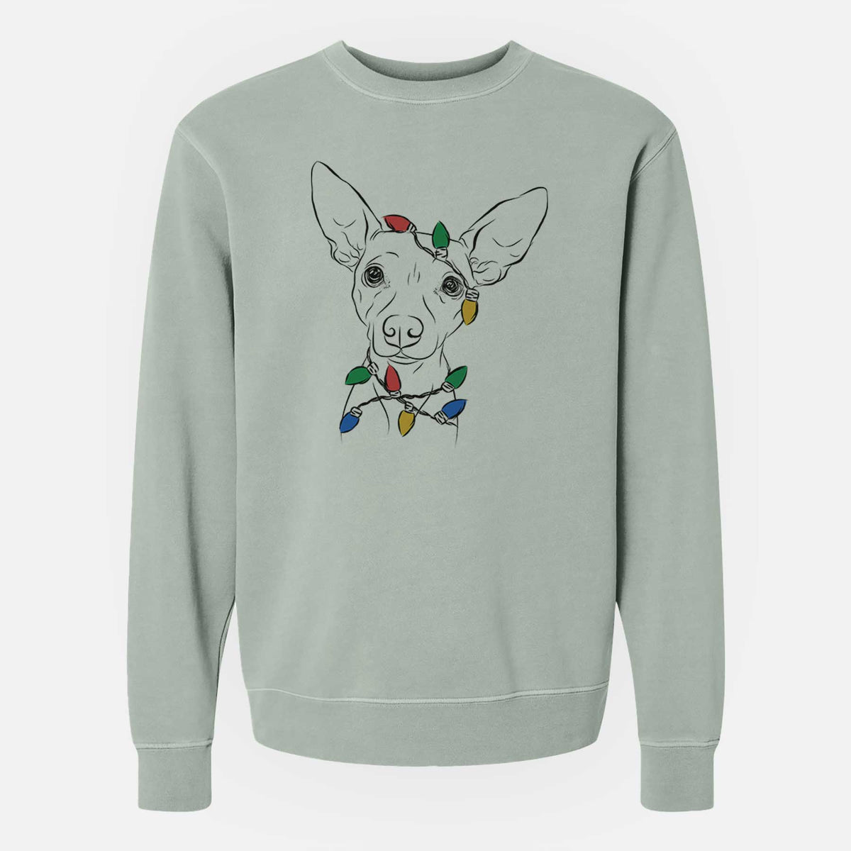 Christmas Lights Desi the American Hairless Terrier - Unisex Pigment Dyed Crew Sweatshirt