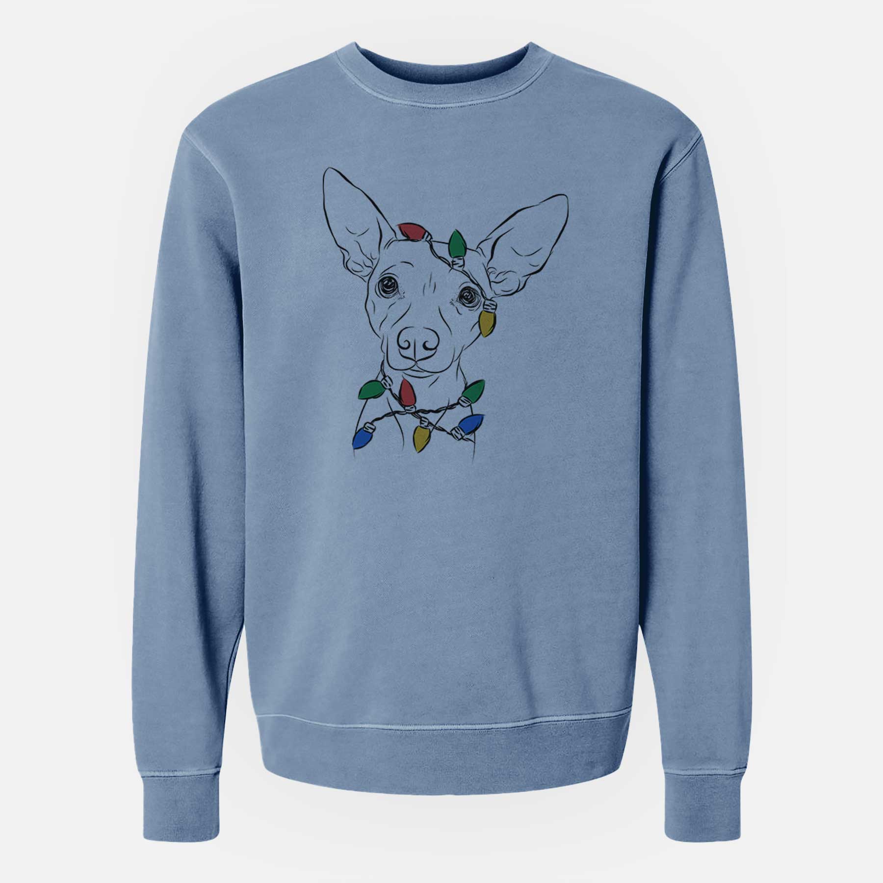 Christmas Lights Desi the American Hairless Terrier - Unisex Pigment Dyed Crew Sweatshirt