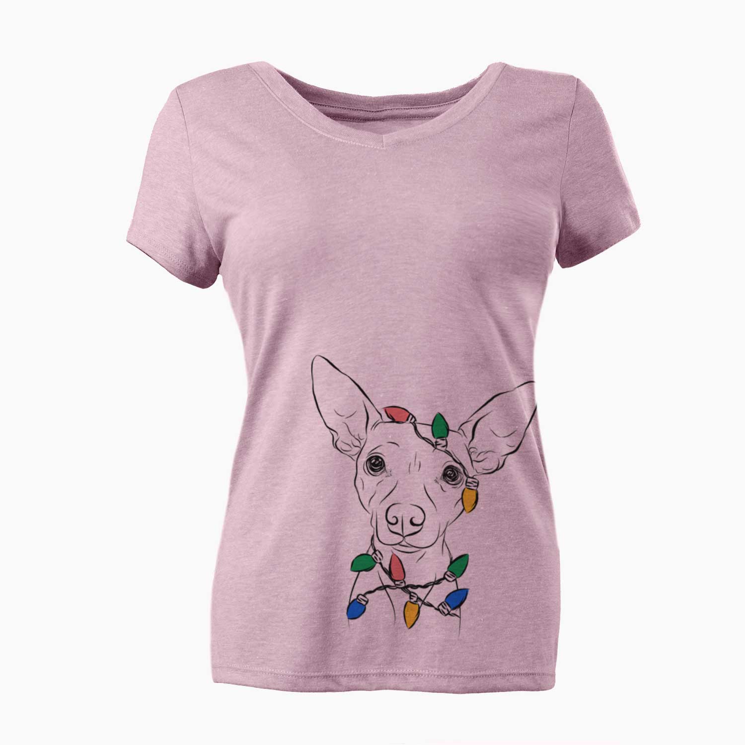 Christmas Lights Desi the American Hairless Terrier - Women's V-neck Shirt