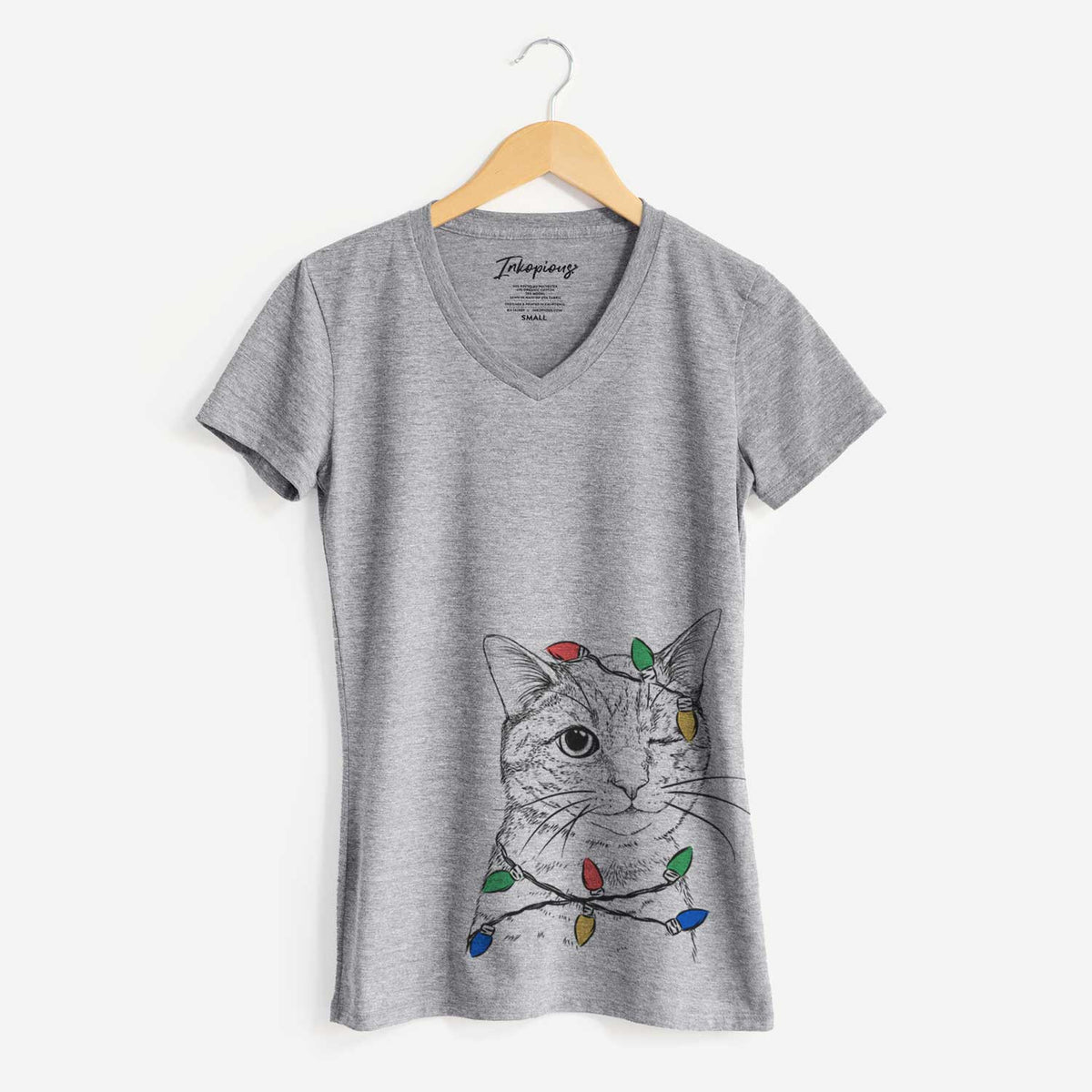 Christmas Lights Dexter the Domestic Shorthair - Women's V-neck Shirt