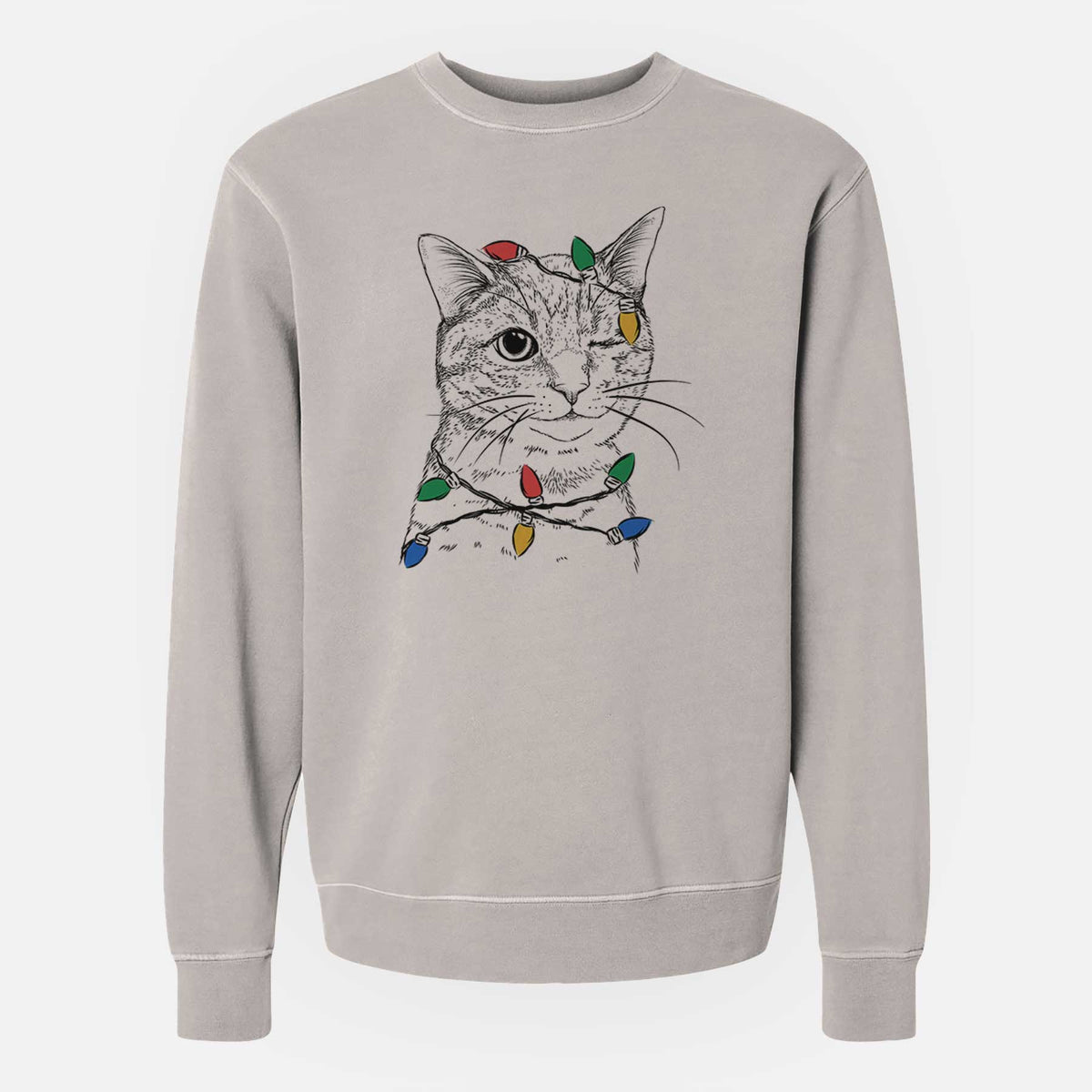 Christmas Lights Dexter the Domestic Shorthair - Unisex Pigment Dyed Crew Sweatshirt