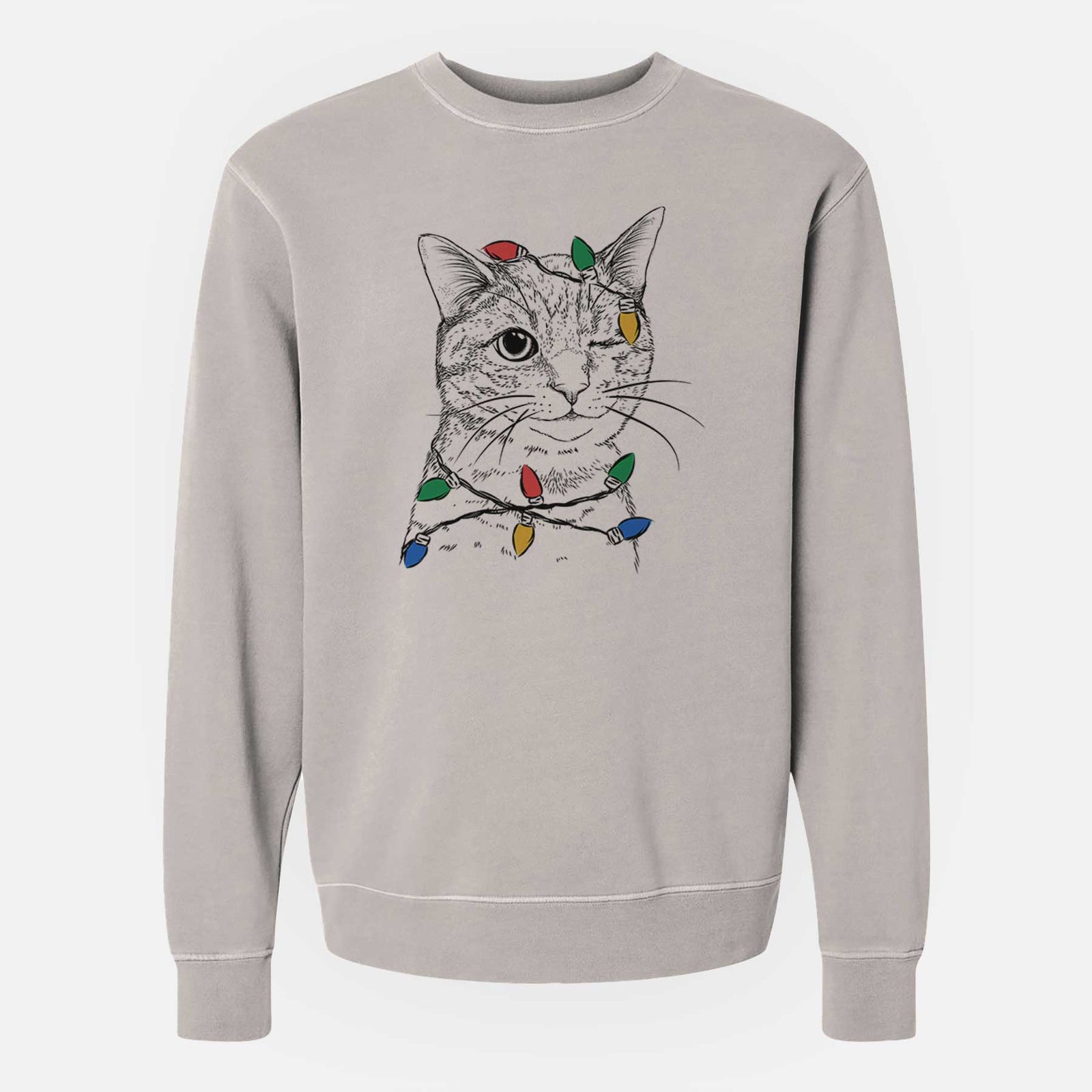 Christmas Lights Dexter the Domestic Shorthair - Unisex Pigment Dyed Crew Sweatshirt