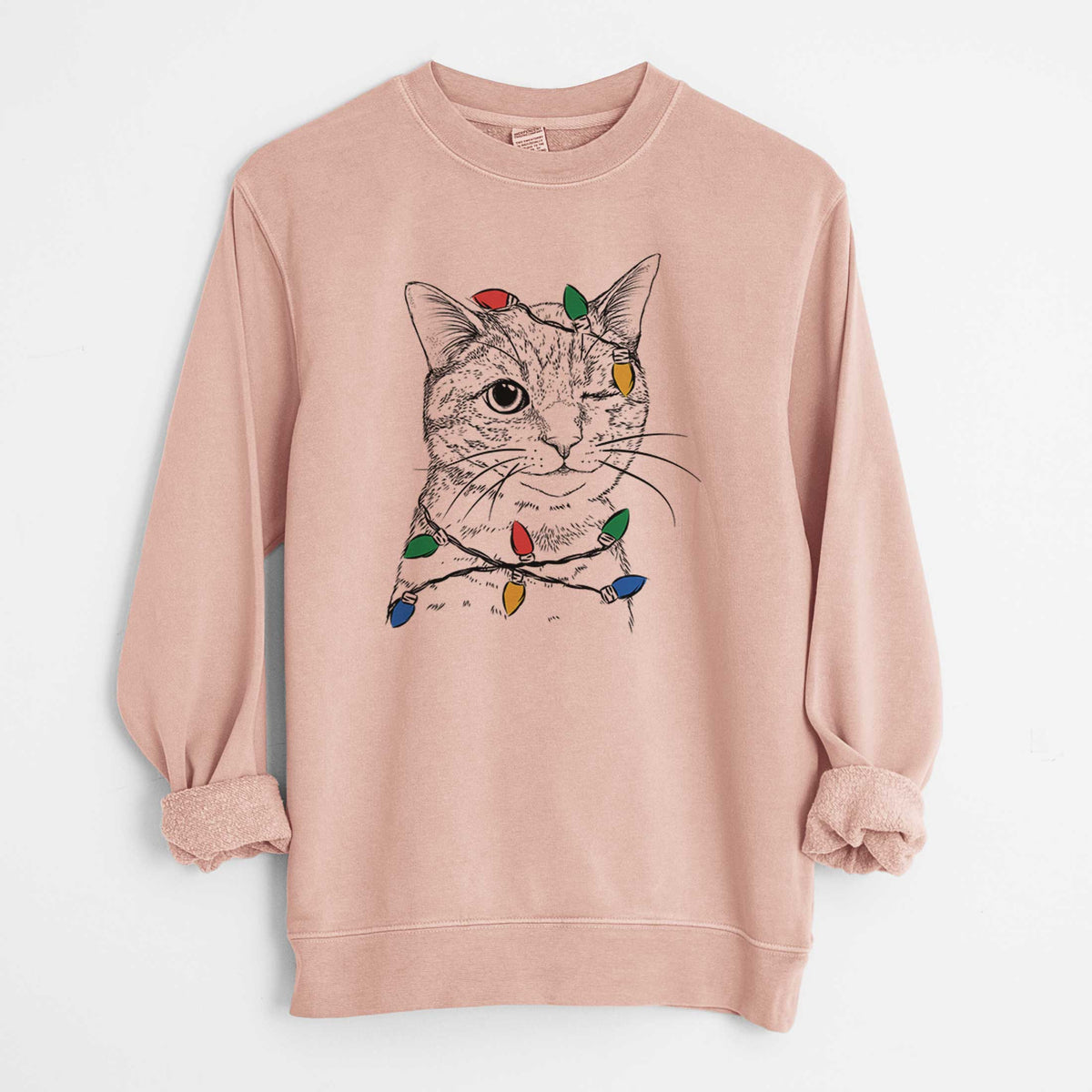 Christmas Lights Dexter the Domestic Shorthair - Unisex Pigment Dyed Crew Sweatshirt