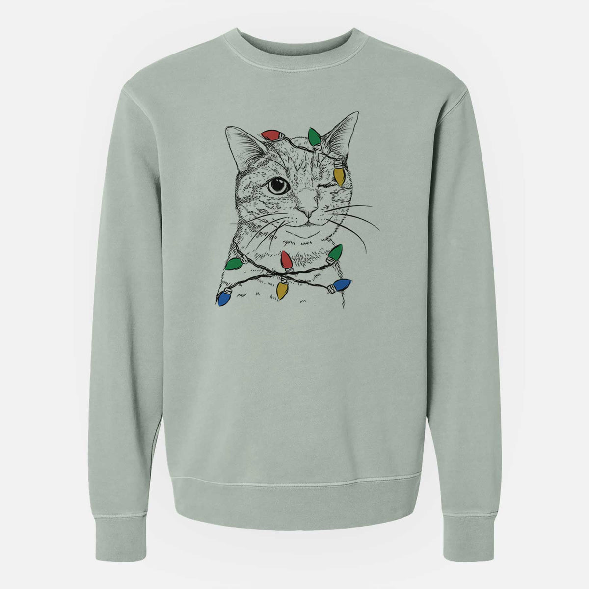 Christmas Lights Dexter the Domestic Shorthair - Unisex Pigment Dyed Crew Sweatshirt