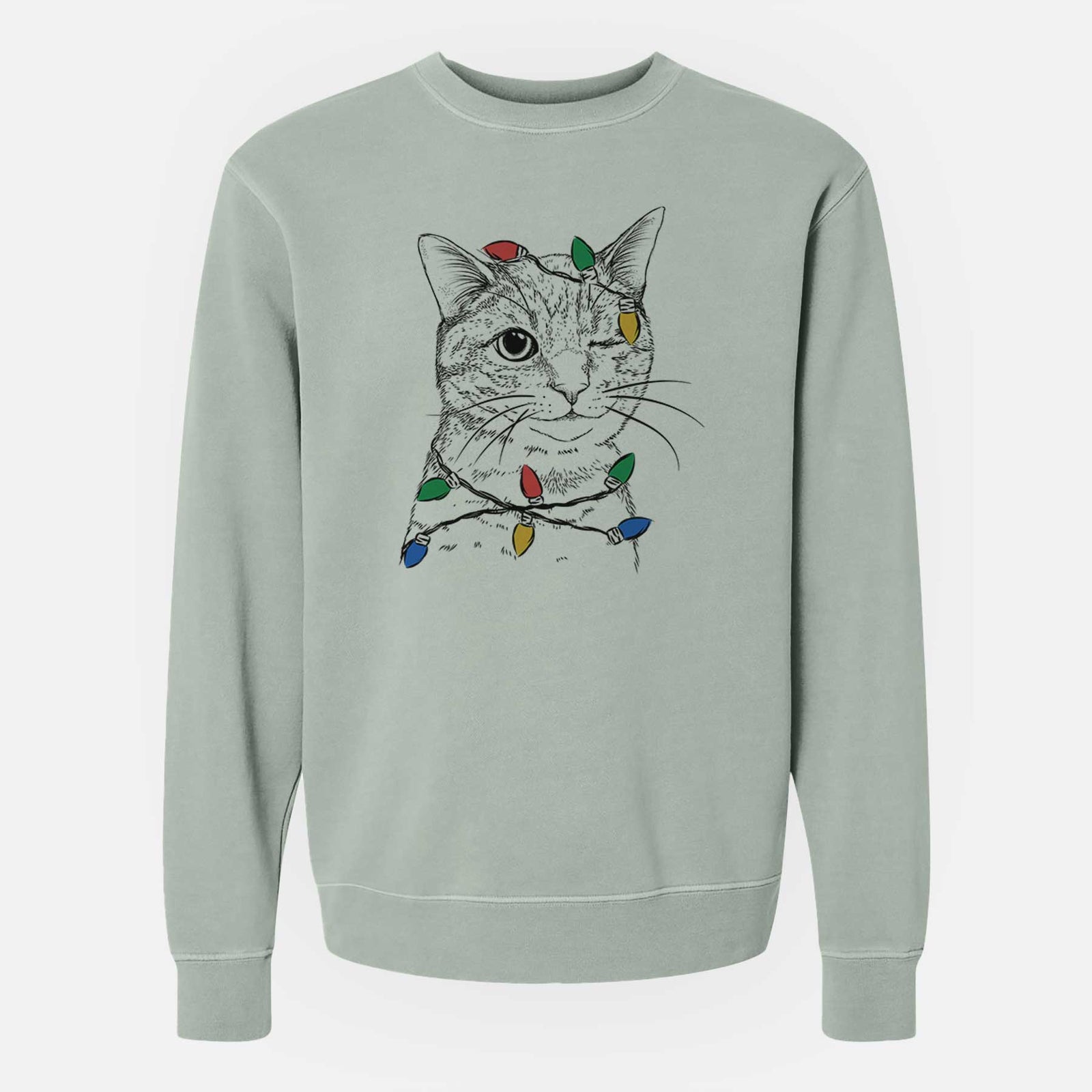 Christmas Lights Dexter the Domestic Shorthair - Unisex Pigment Dyed Crew Sweatshirt