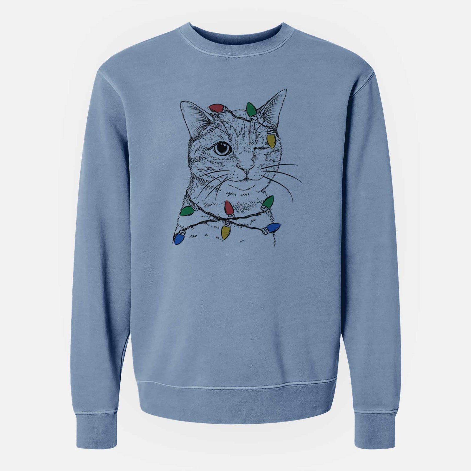 Christmas Lights Dexter the Domestic Shorthair - Unisex Pigment Dyed Crew Sweatshirt